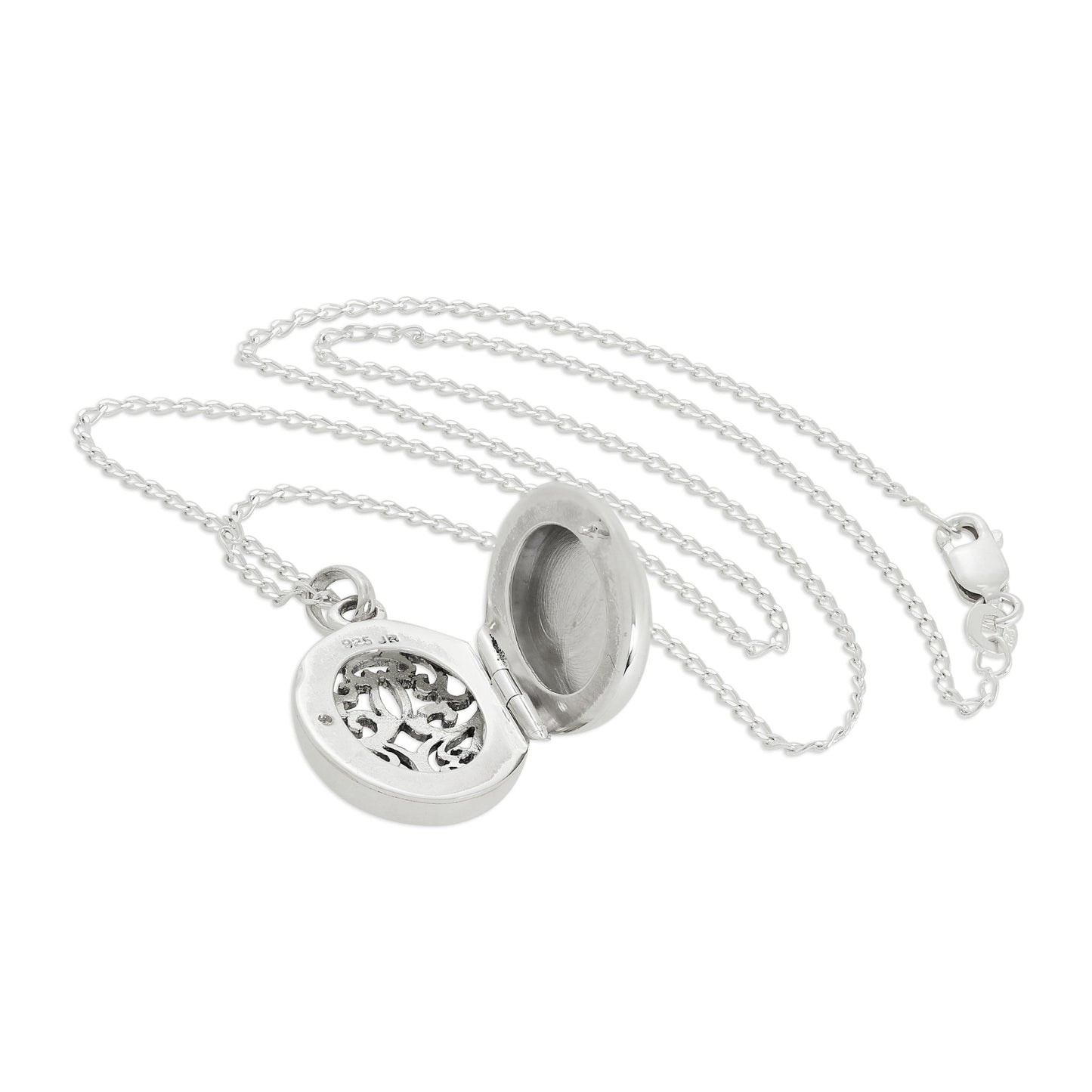 Ovales Medaillon aus Sterlingsilber mit filigranem Ausschnittdesign an Kette 16–24 Zoll