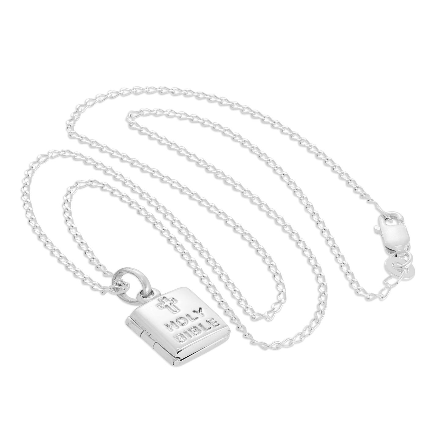 Medaille mit Bibel aus Sterlingsilber an einer Kette, 16–24 Zoll