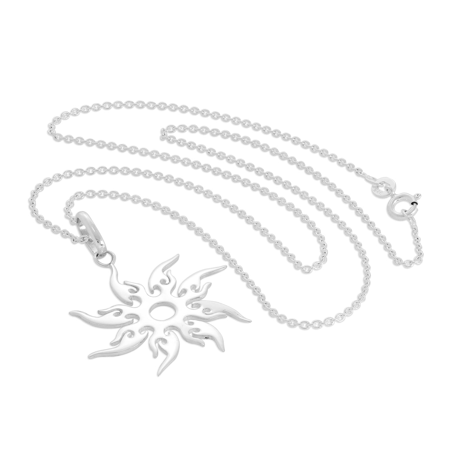 Sterling Silber flammende Sonne Anhänger Halskette 16 - 24 Zoll
