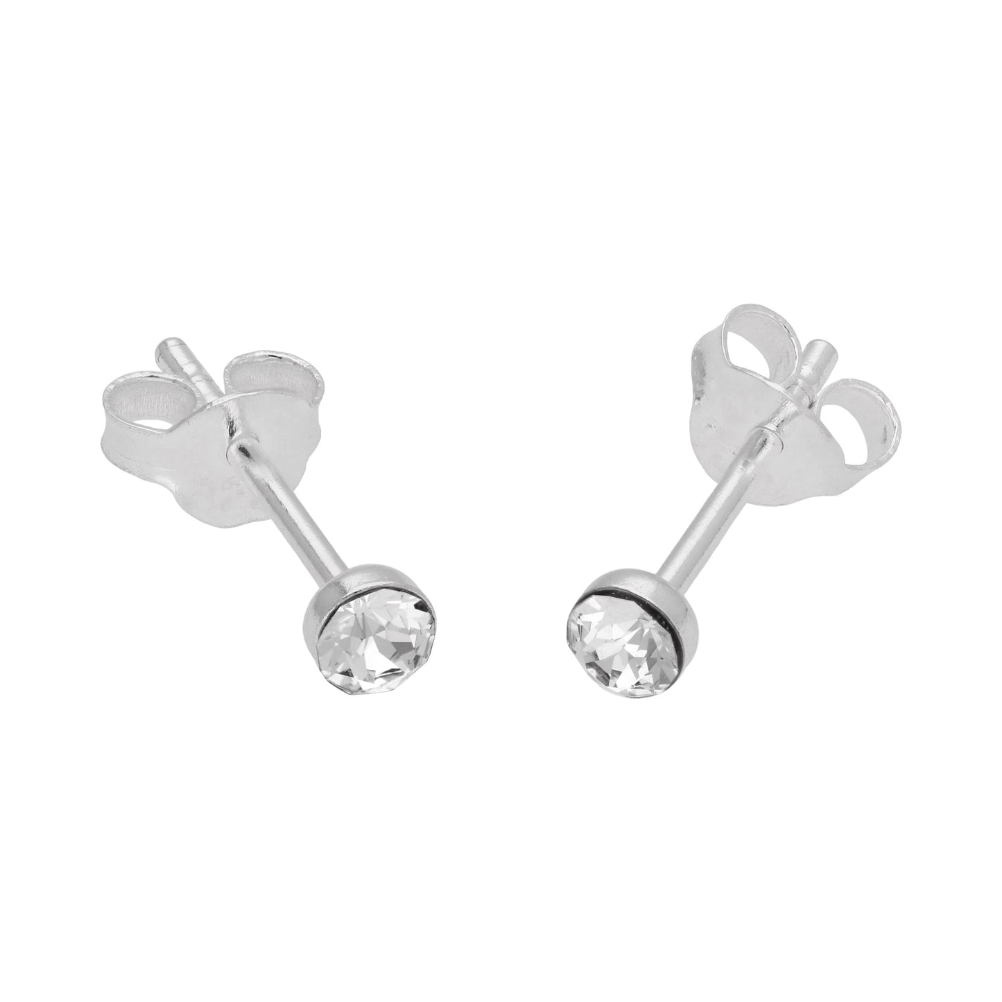 Sterlingsilber & 3mm Rund Klar Kristall Ohrstecker