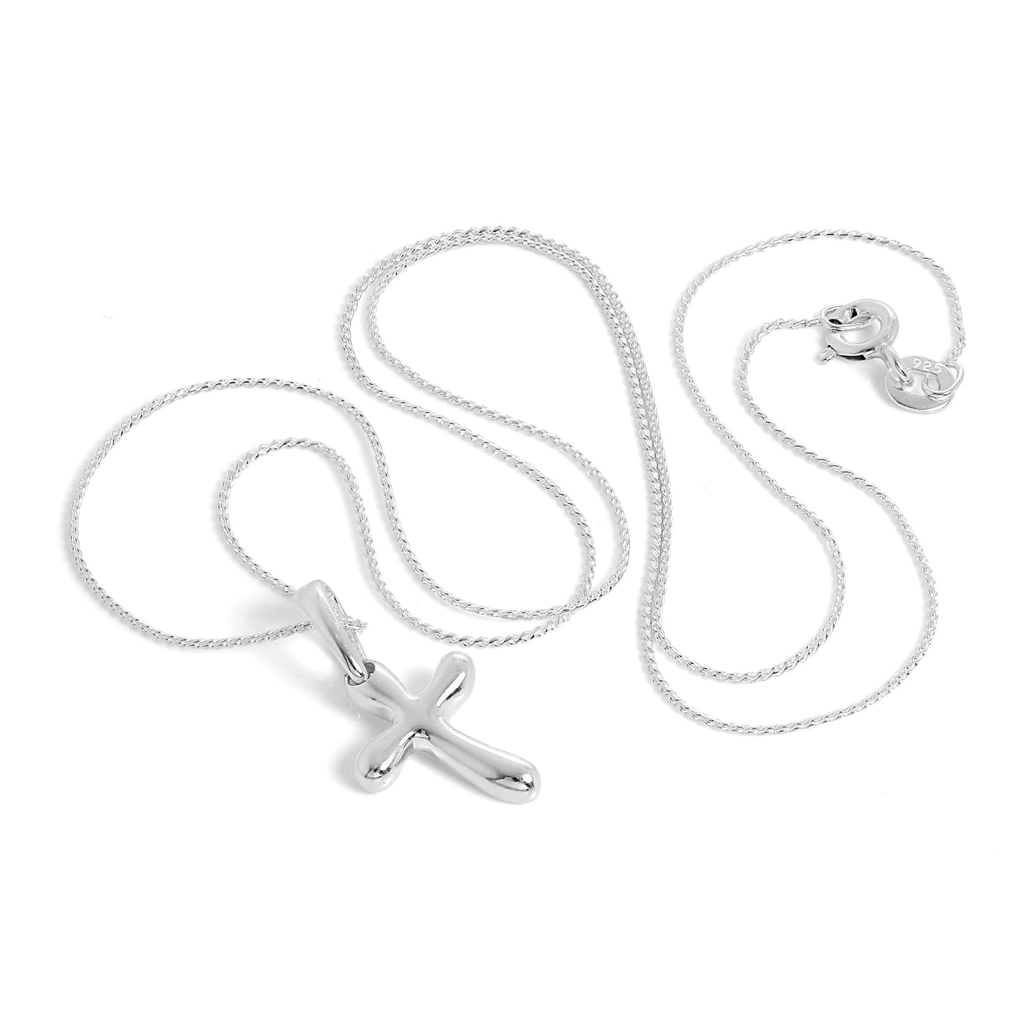 Halskette mit rundem Kreuzanhänger aus Sterlingsilber, 16–22 Zoll