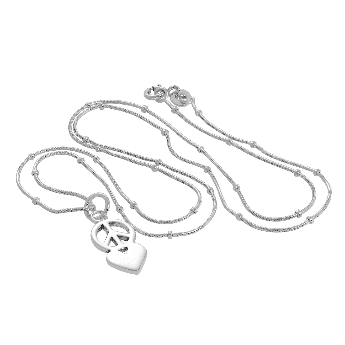 Halskette mit Anhänger aus Sterlingsilber mit Friedenssymbol und Herz 16–24 Zoll
