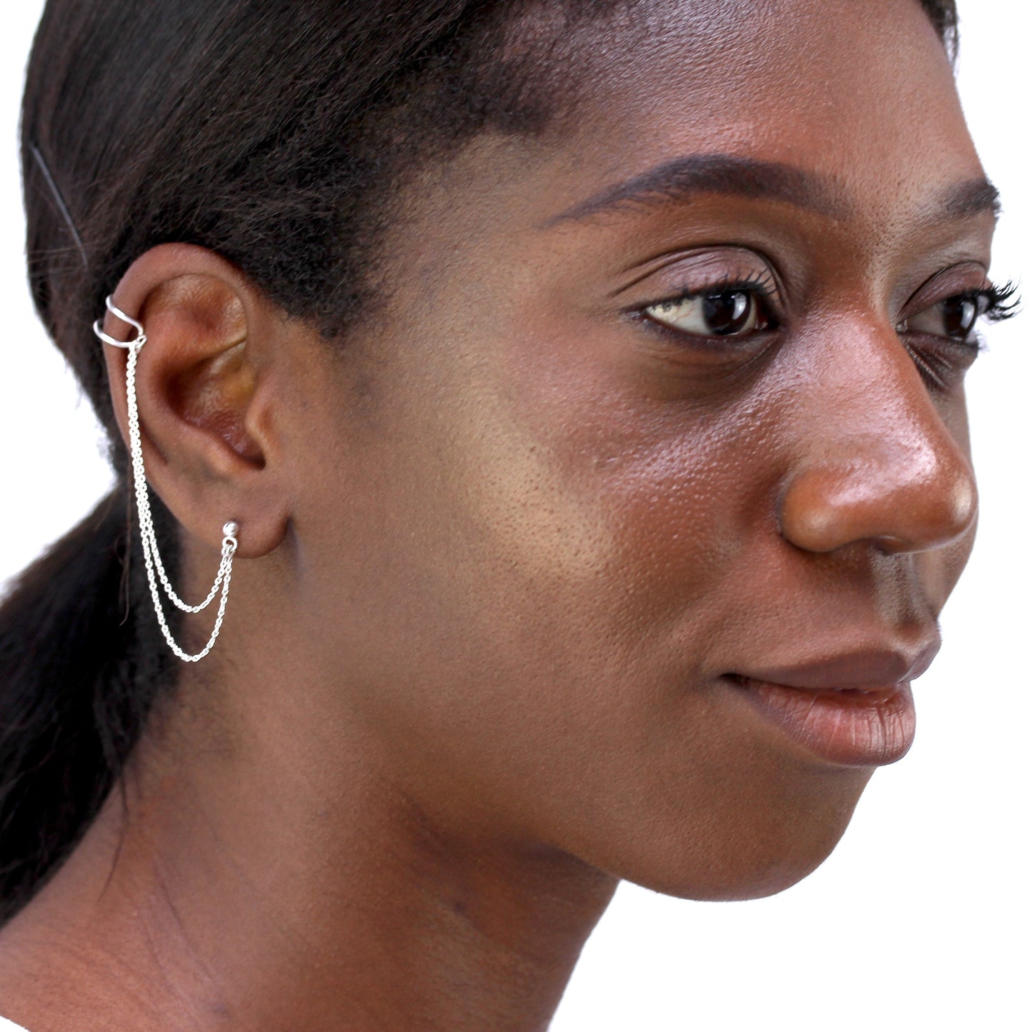 Sterlingsilber Kugel Ohrstecker & Ohrmanschette mit Kette Ohrring