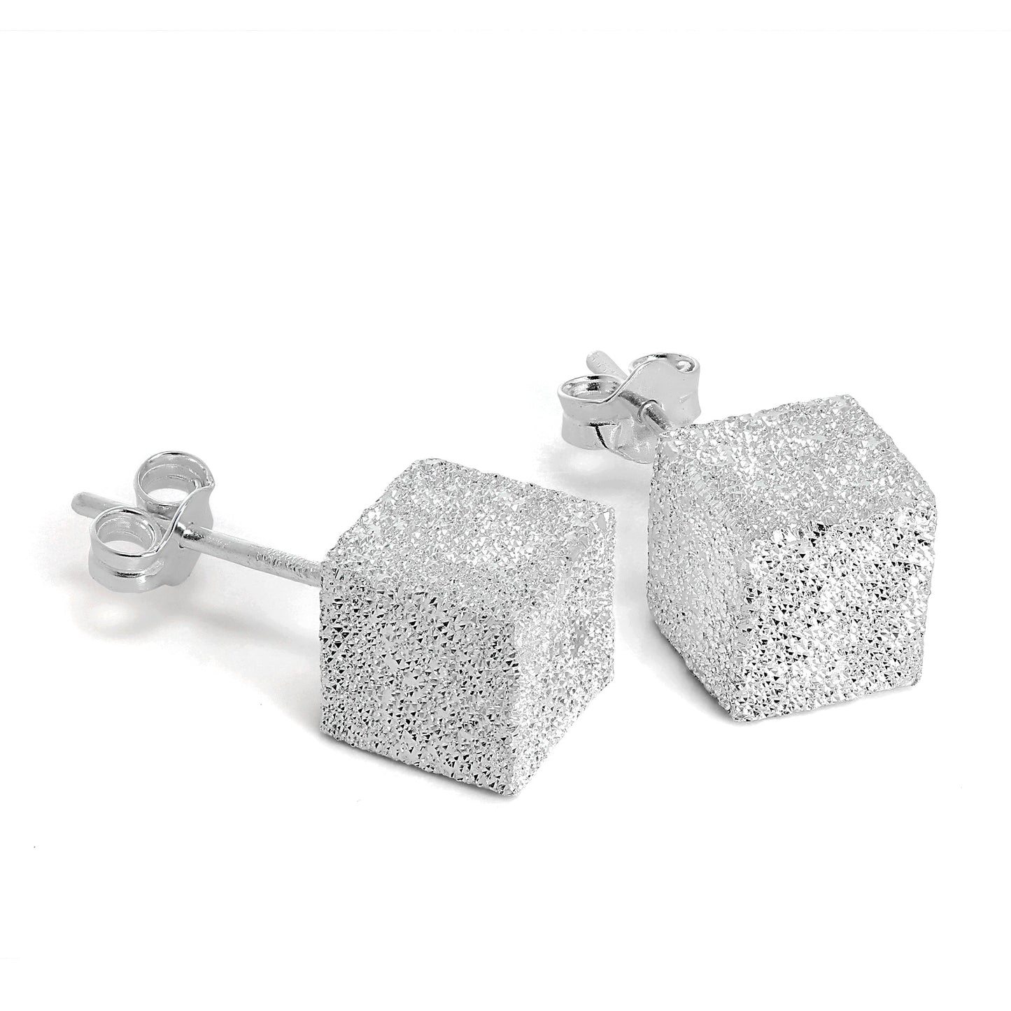 Sterling Silber Würfel-Ohrstecker, mattiert, 5 mm - 7 mm