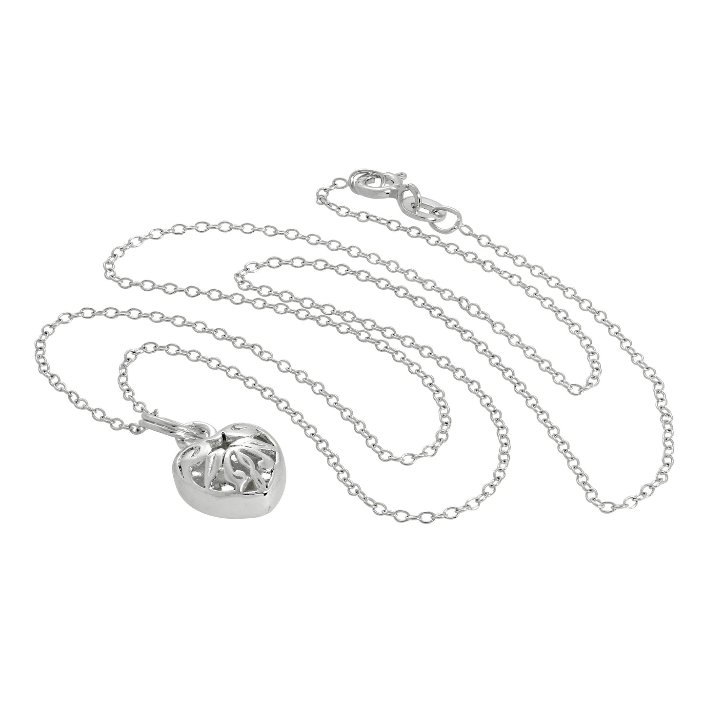 Halskette mit offenem, gewölbtem Herzanhänger aus Sterlingsilber, 14–32 Zoll