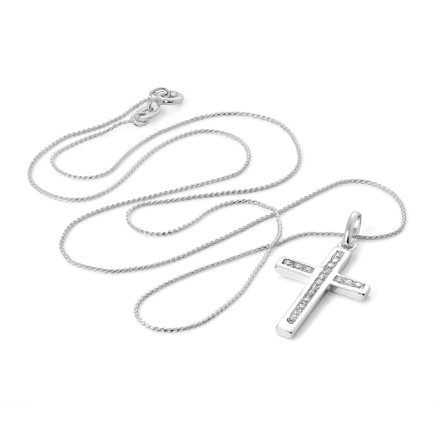 Sterling Silber & CZ Kristall Kreuz Anhänger Halskette 16 - 22 Zoll