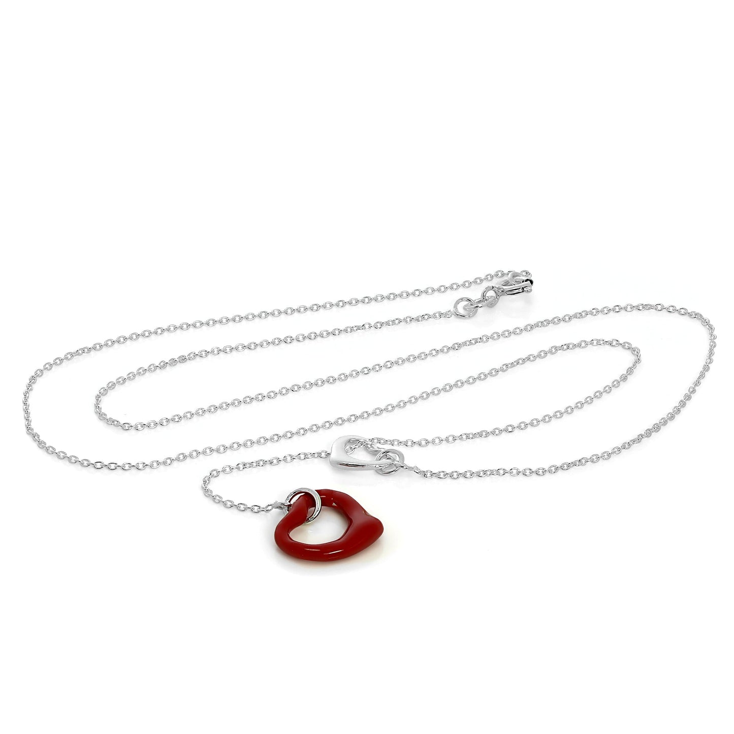 Sterlingsilber Rot Offen Herz Lariat Kette Halskette