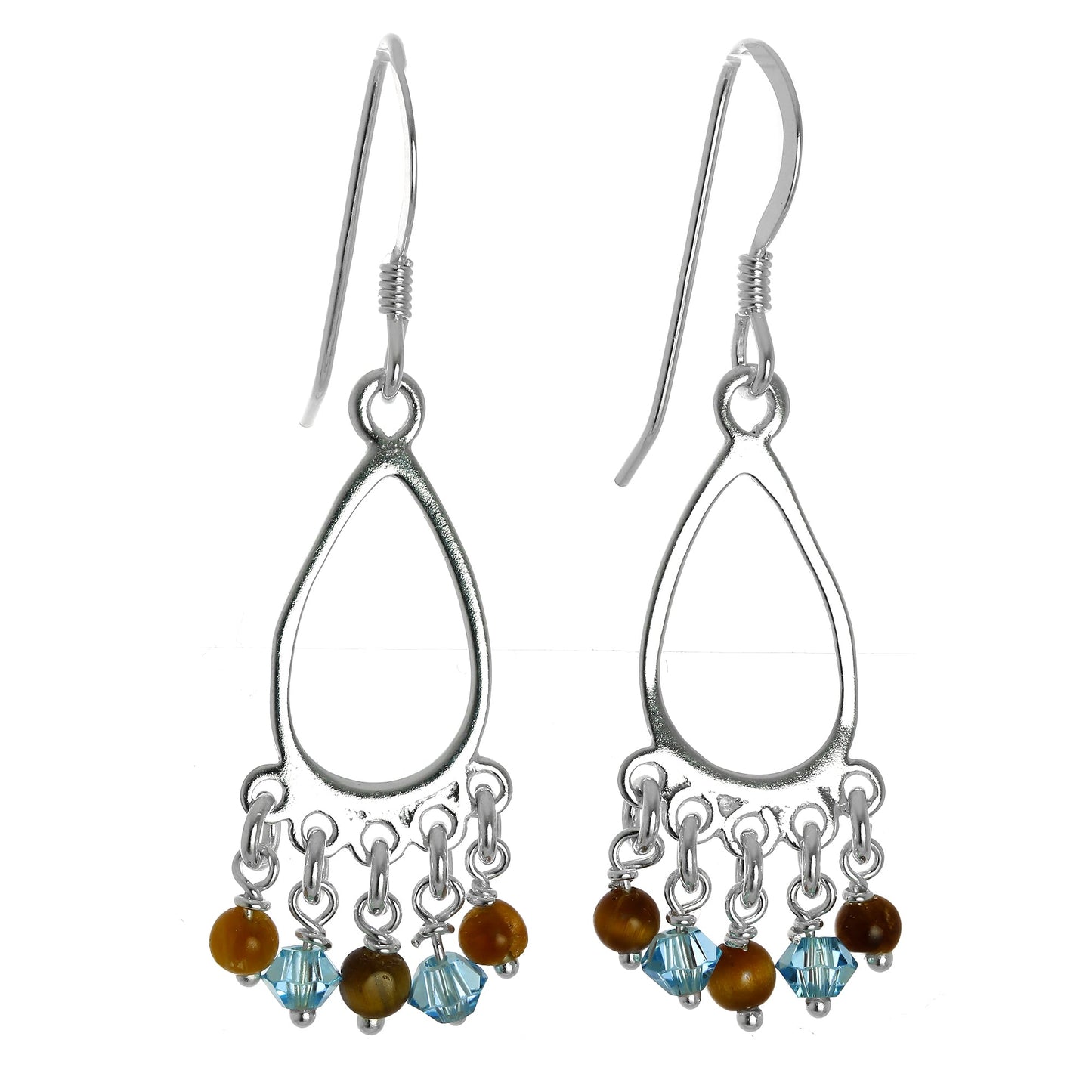 Sterlingsilber & Tigerauge Steine Chandelier Baumelnd Ohrringe