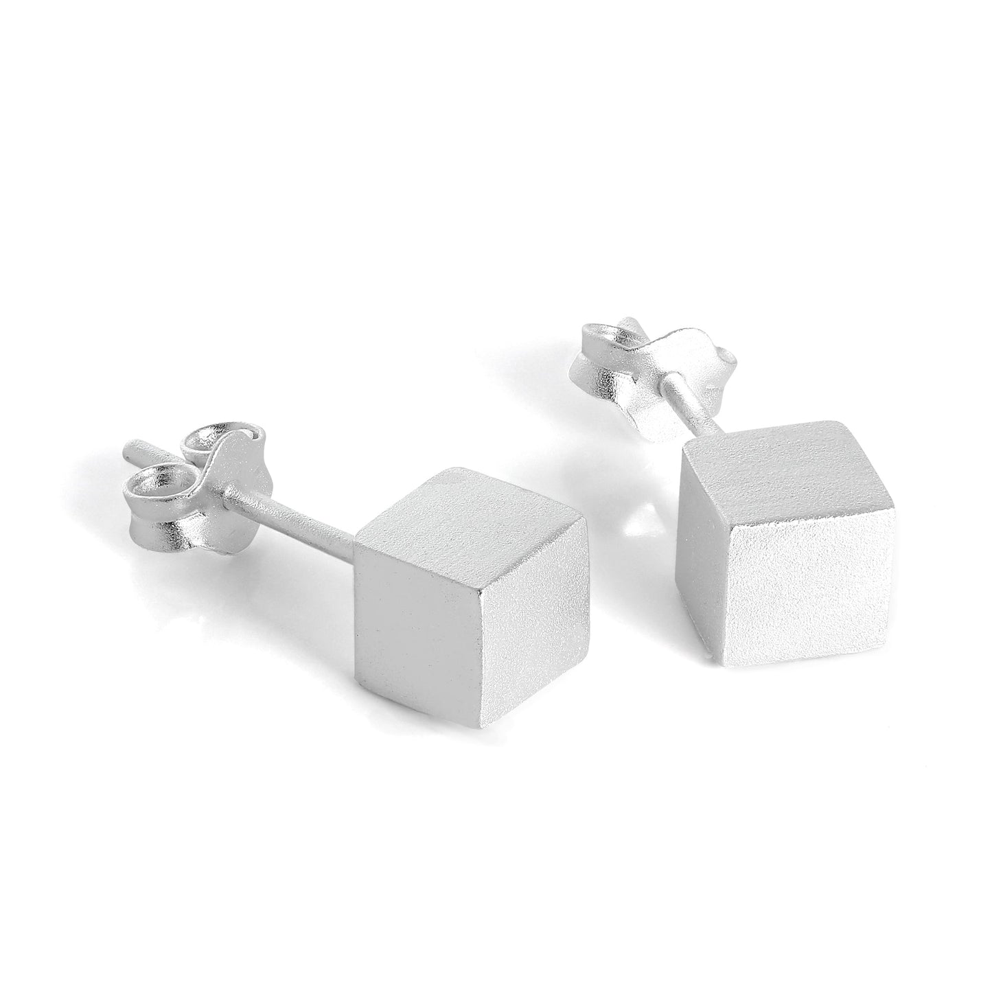 Gebürstete Sterling Silber Würfel-Ohrstecker 4mm - 7mm