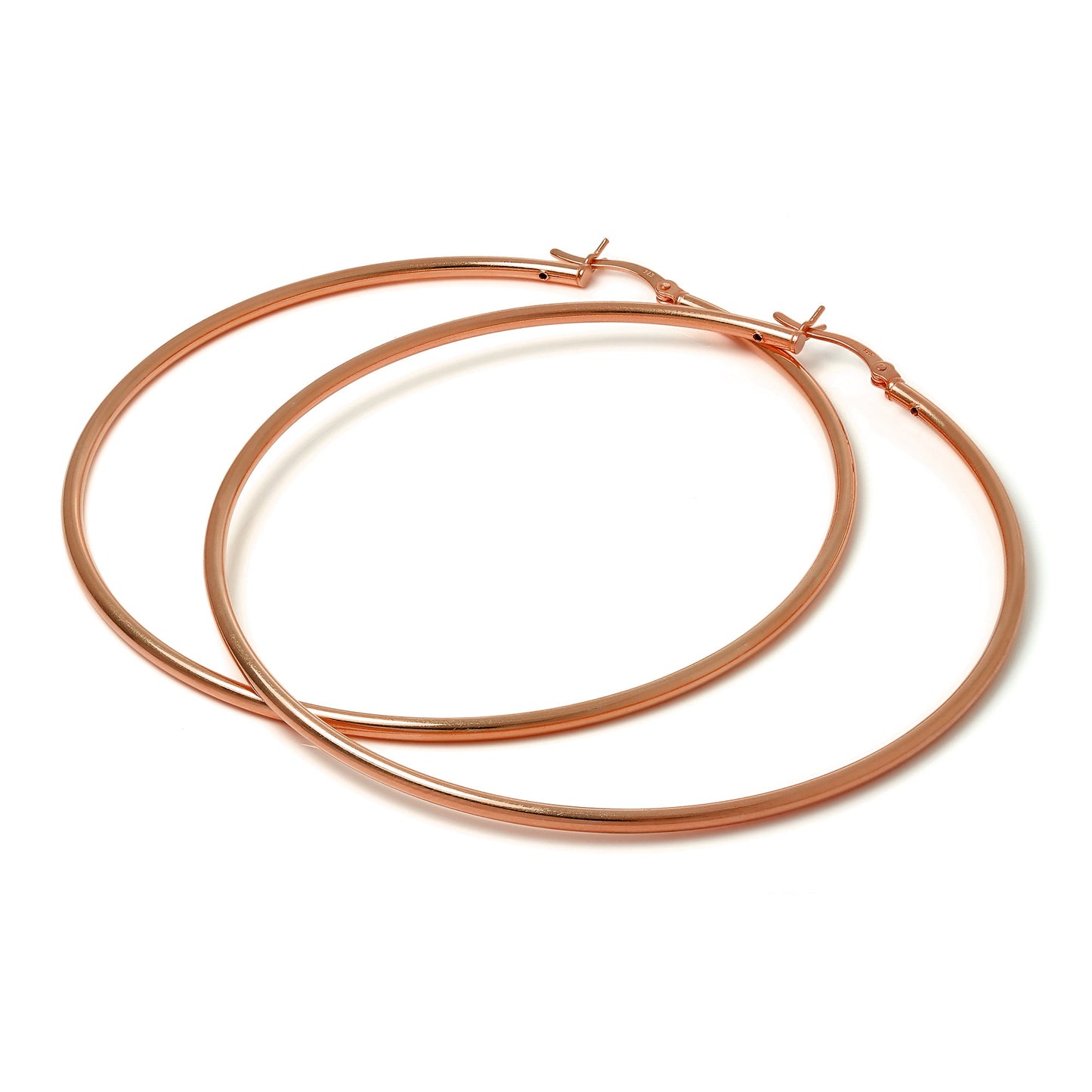 Rose vergoldetes Sterling Silber 2mm Röhrenohrringe 12mm - 70mm