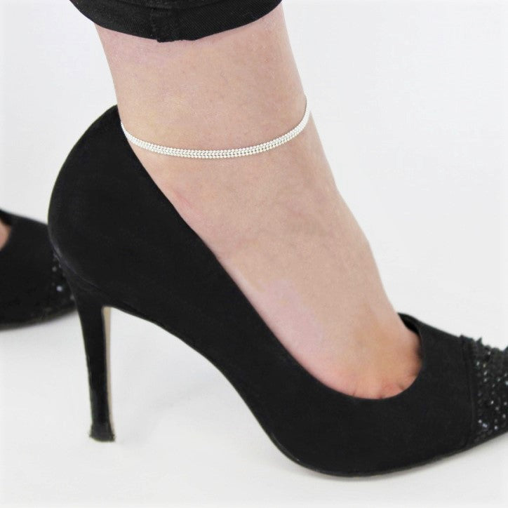 Sterlingsilber Einfach Dreifach 1mm Kügelchenkette Fußkette