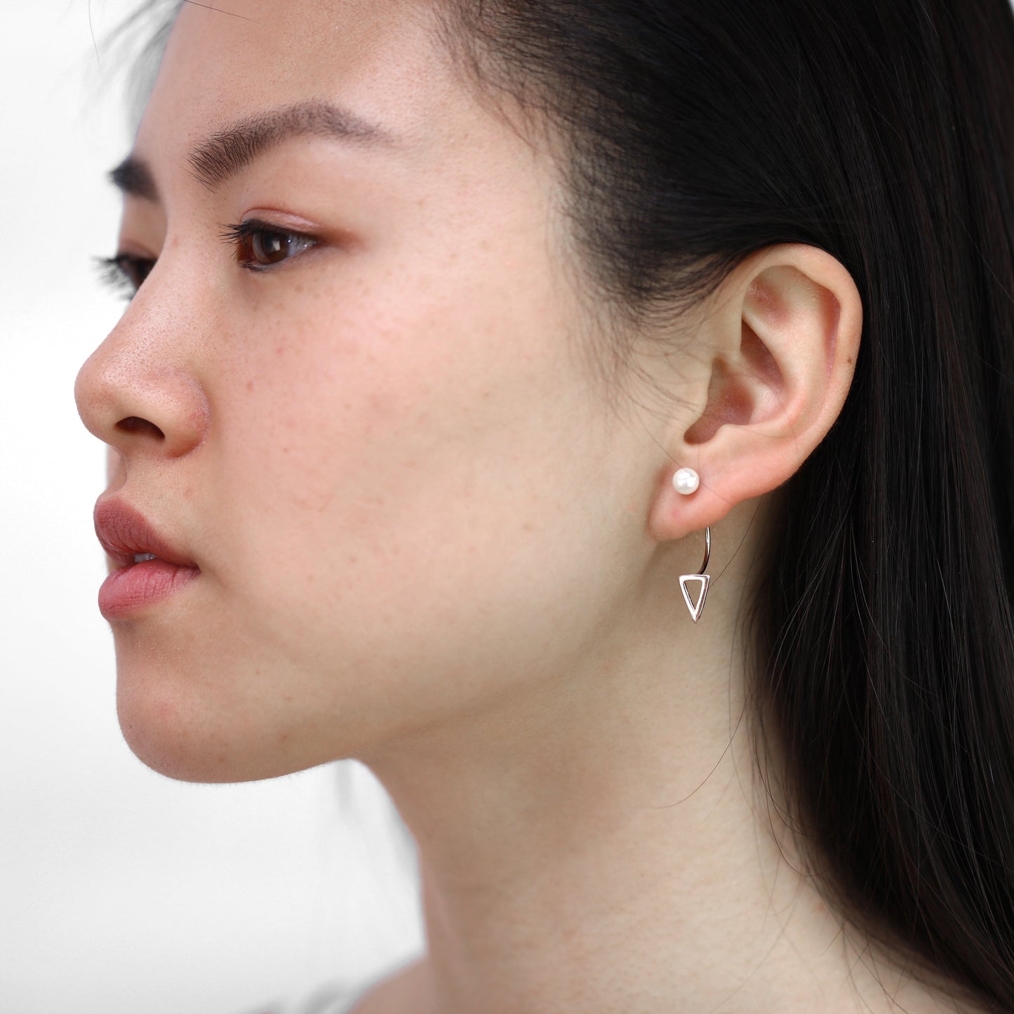 Sterlingsilber Mantel Ohrstecker mit Offen Dreieck & Perle