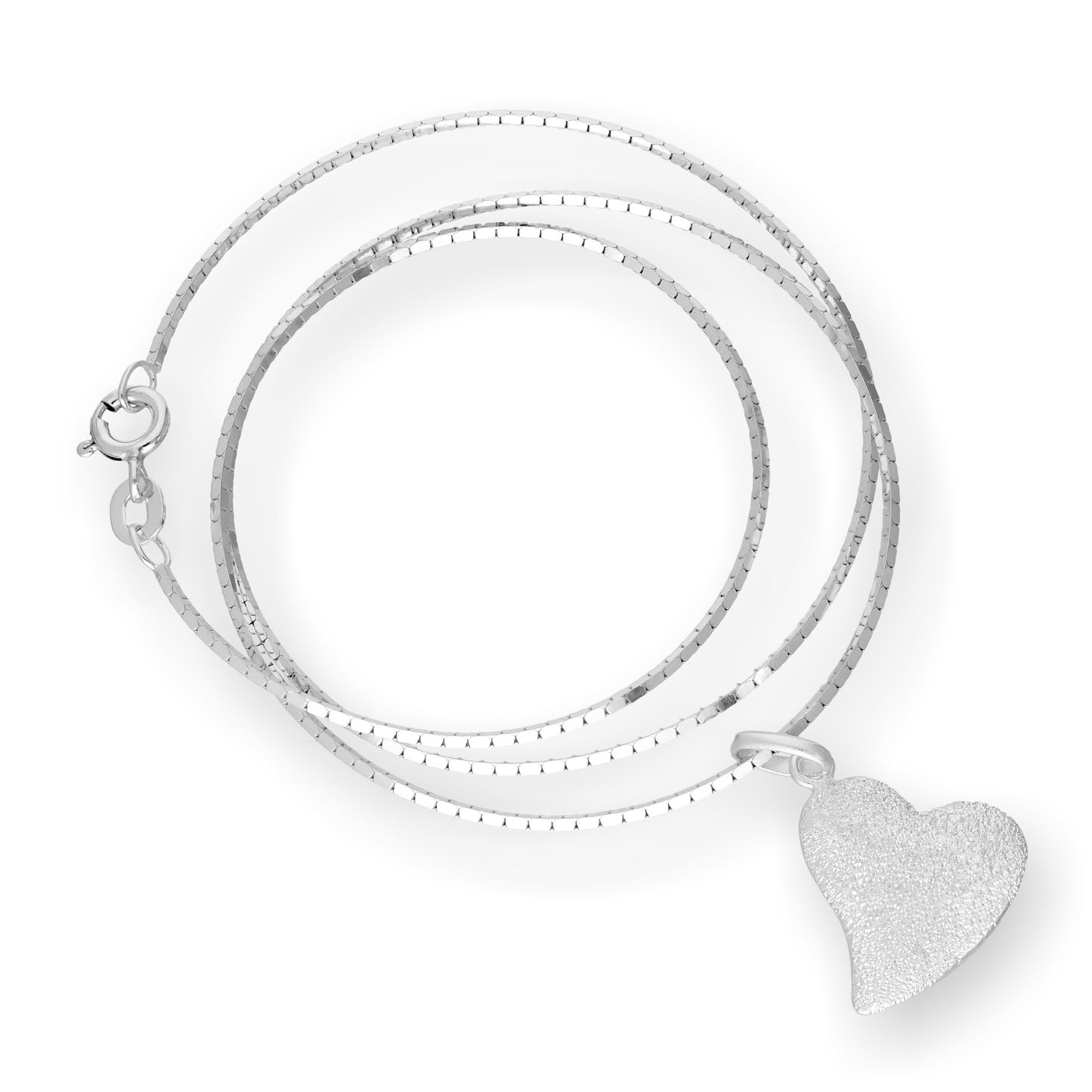 Halskette mit Anhänger aus Sterlingsilber in Herzform, mattiert, 16–22 Zoll