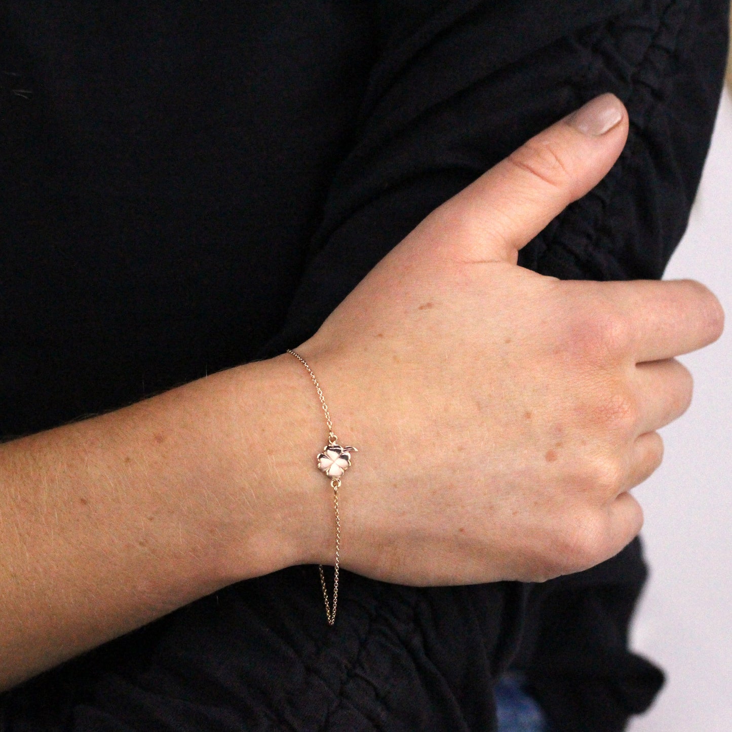 Rosévergoldet Sterlingsilber 4 - Blatt Kleeblatt18cm Armband