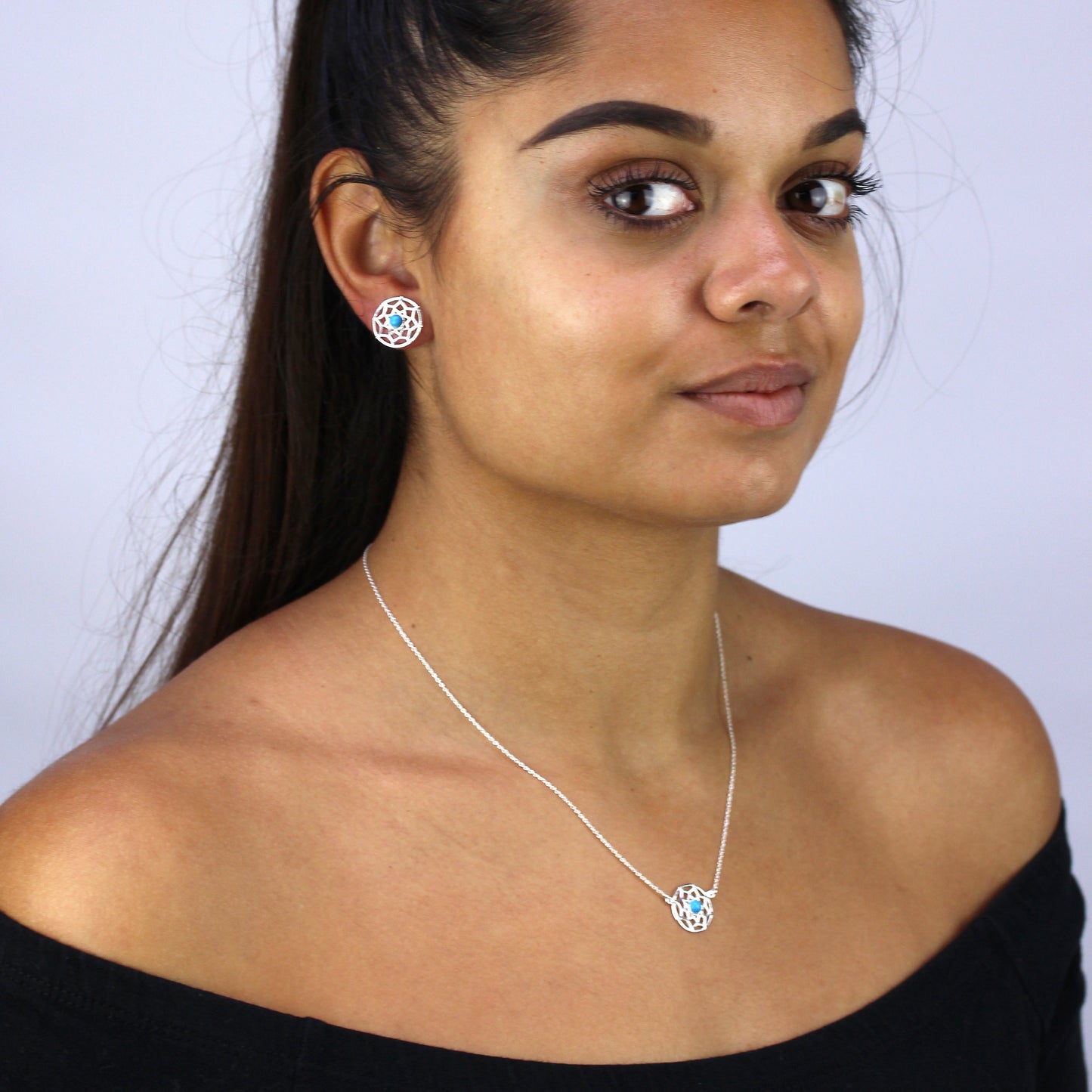 Sterlingsilber & Blau Emaille Traumfänger Halskette mit 45,5cm Kette