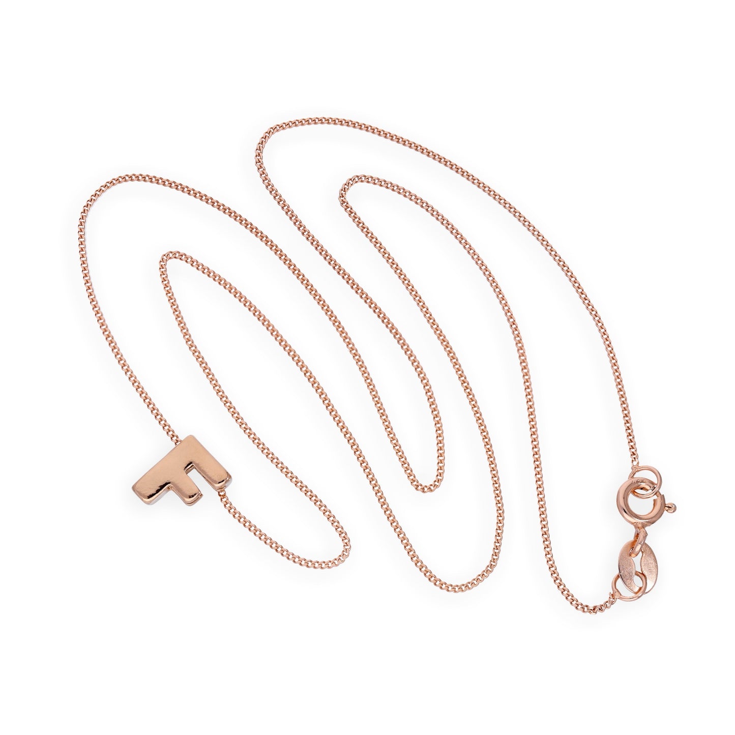 Roségold-beschichtete Halskette aus Sterlingsilber mit Anhänger in Form des Buchstabens F, 14–32 Zoll