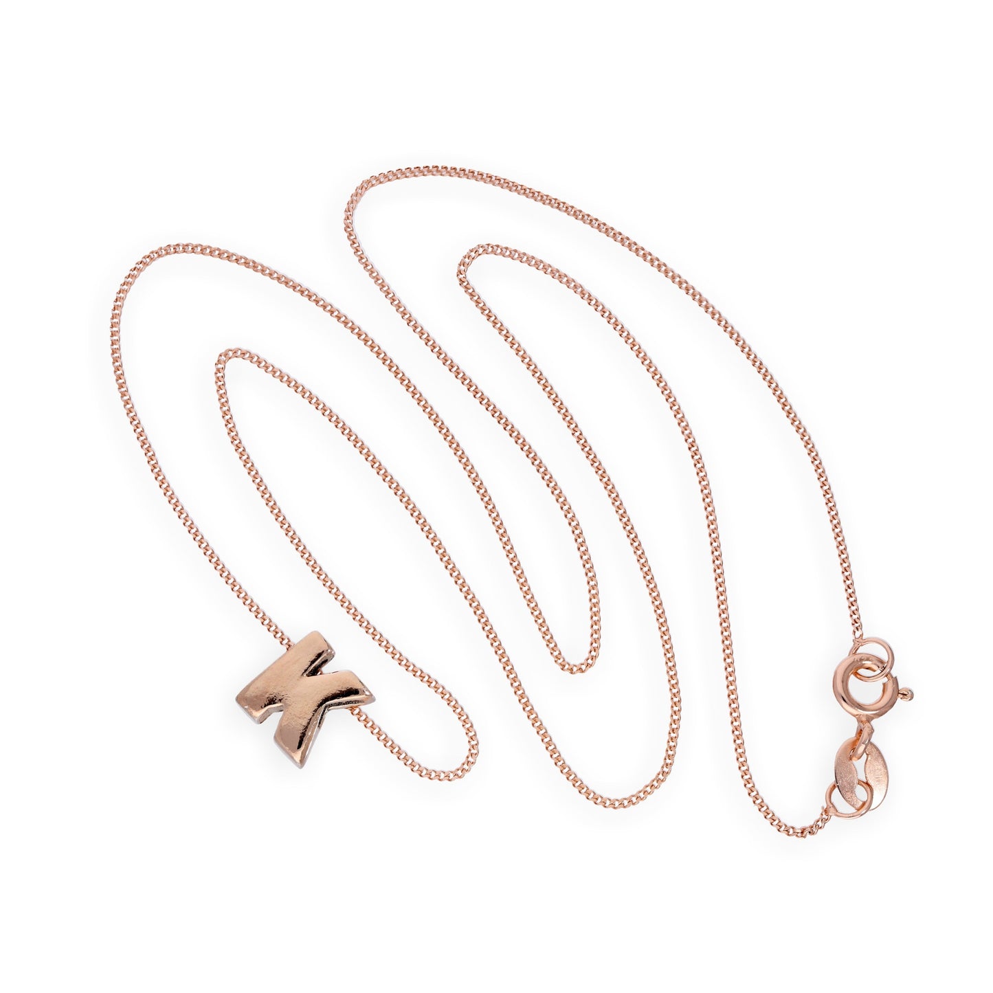 Roségold-beschichtete Halskette mit Anhänger aus Sterlingsilber in Form des Buchstabens K, 14–32 Zoll