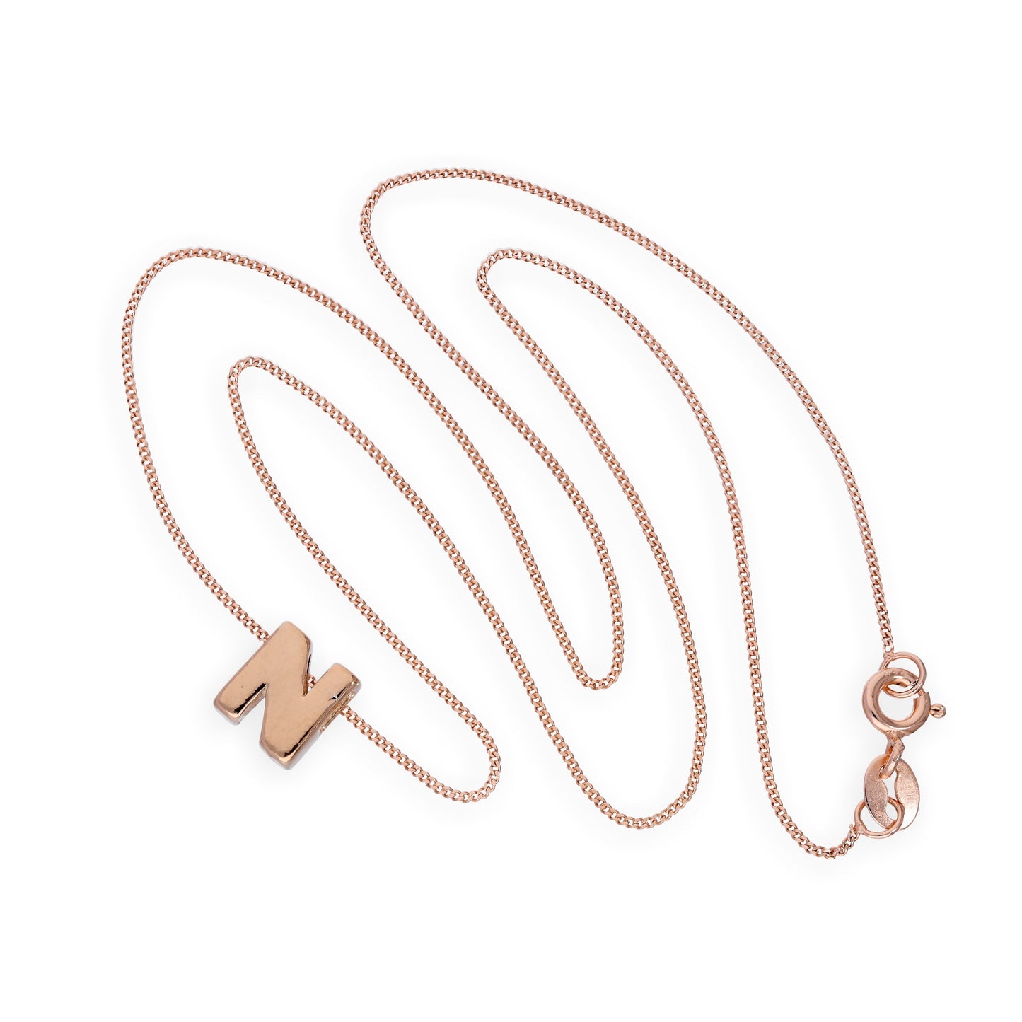 Roségold-beschichtete Halskette aus Sterlingsilber mit Buchstabenanhänger N, 14–32 Zoll