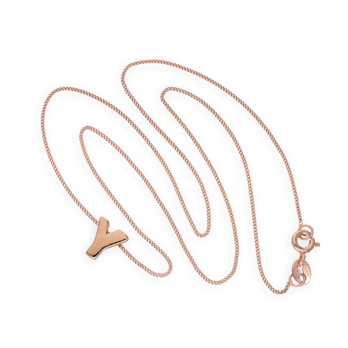 Roségold-beschichtete Halskette mit Anhänger aus Sterlingsilber in Form des Buchstabens Y, 14–32 Zoll