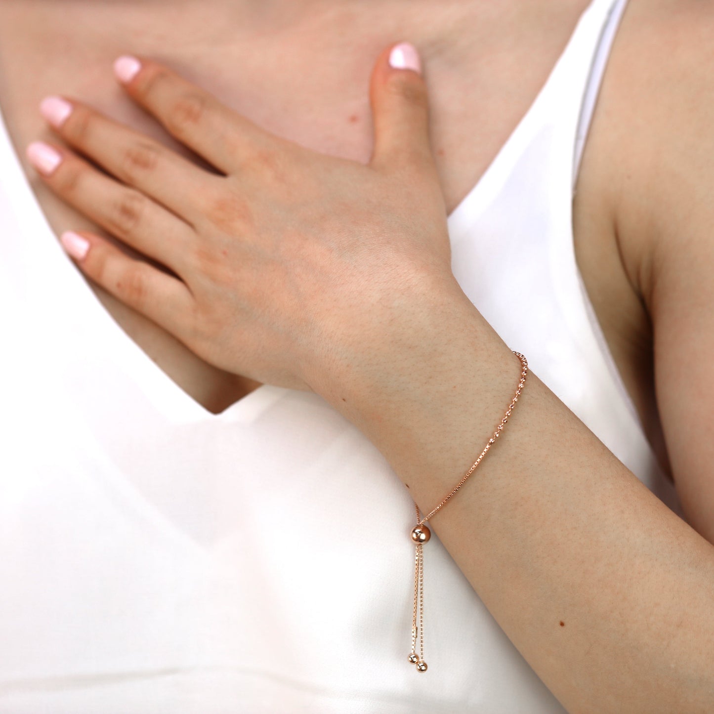 Rosévergoldet Sterlingsilber Verstellbar Dünn Kugel Armband