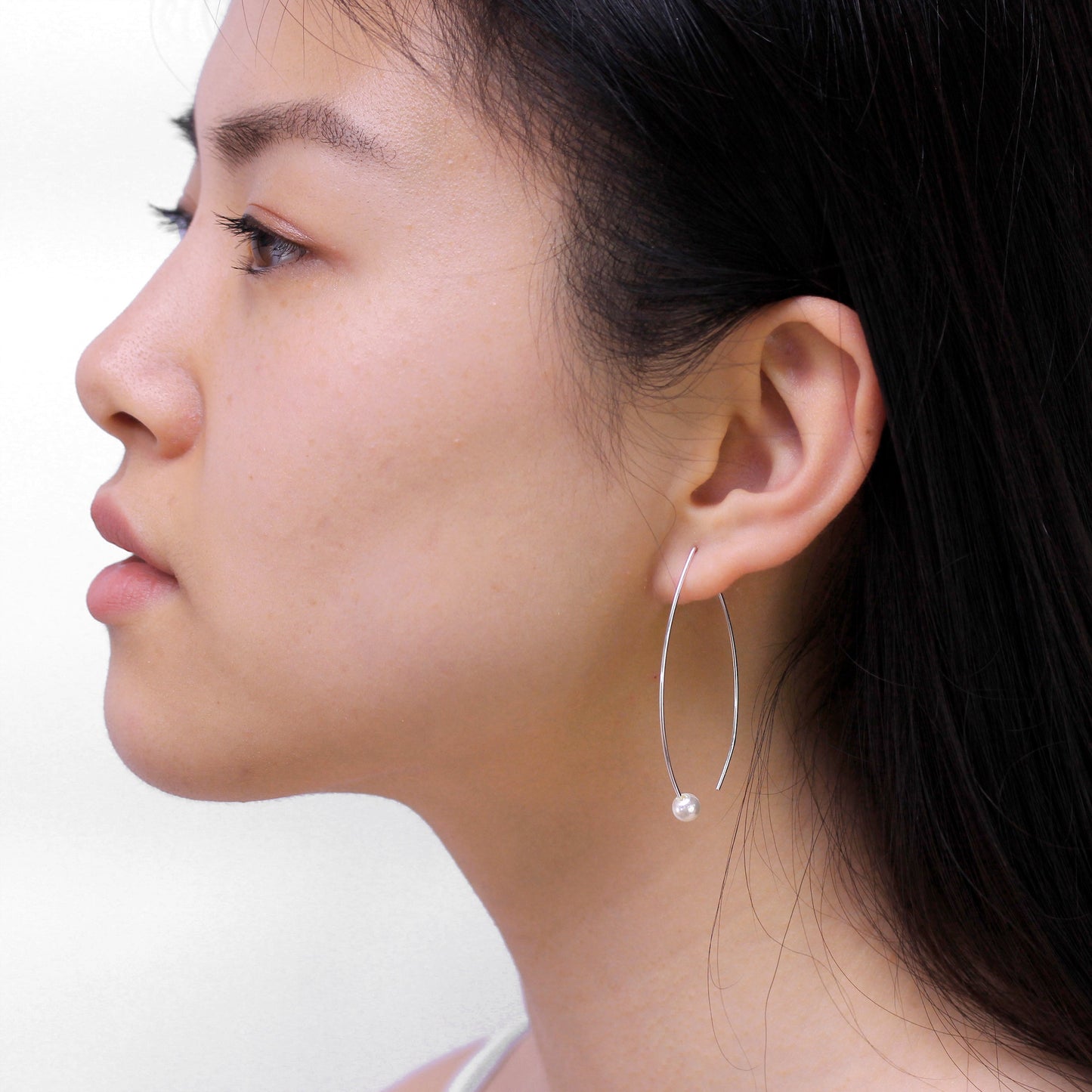 Sterlingsilber & Perle Schlaufe Durchzieher Ohrringe