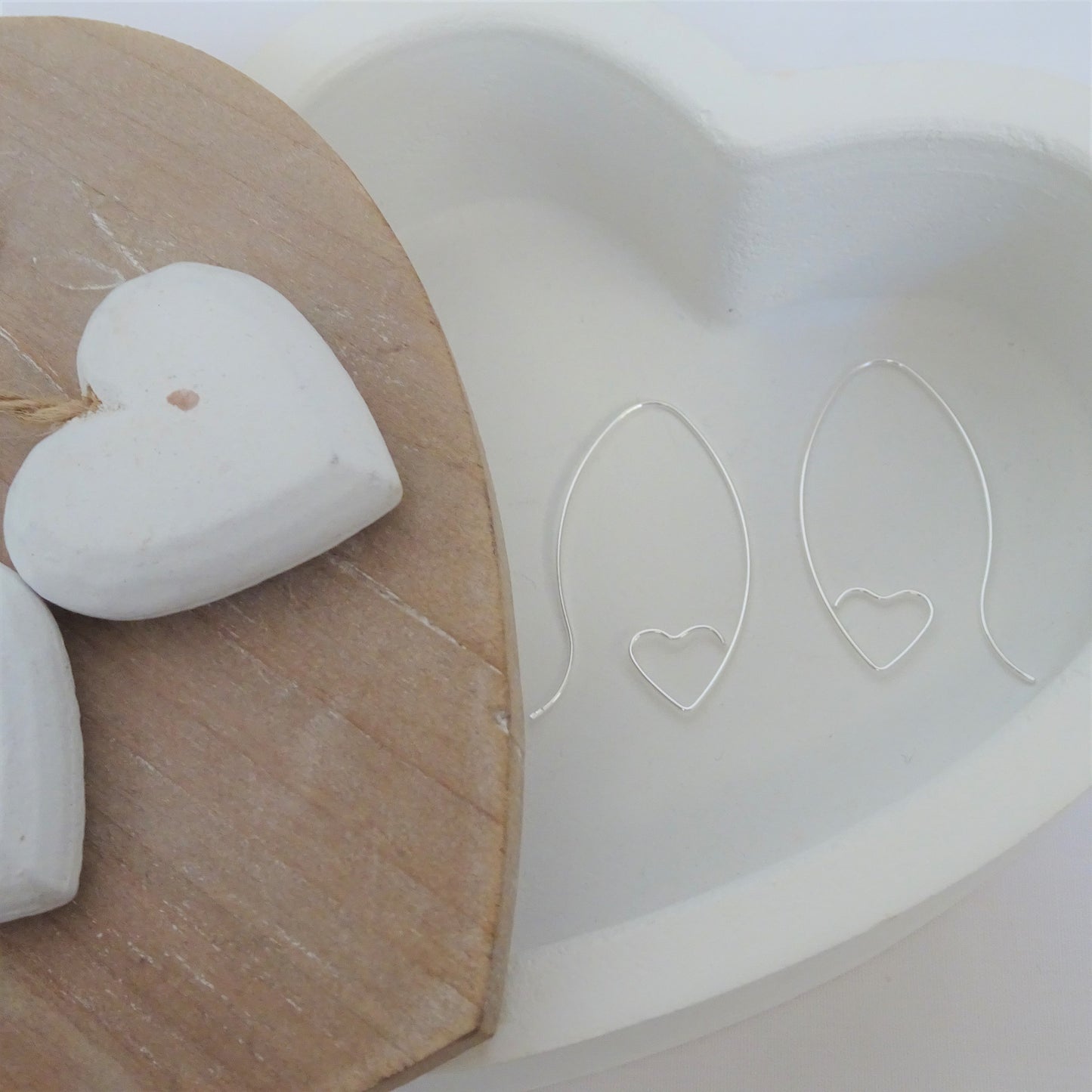 Sterlingsilber Offen Herz Schlaufe Durchzieher Ohrringe