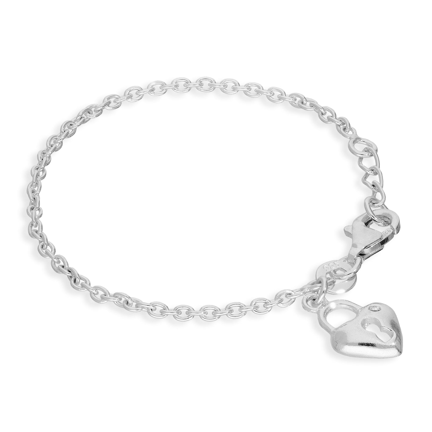 Sterlingsilber & Klar CZ Kristall 12,5cm Kind Herz Vorhängeschloss Armband
