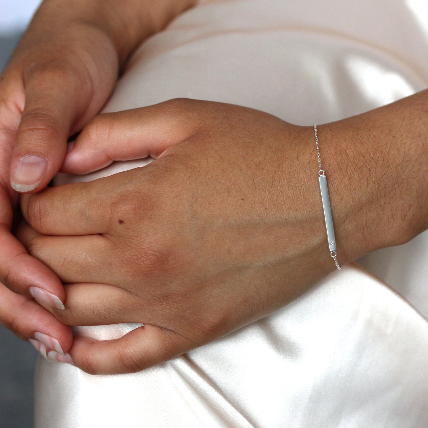 Sterling Silber & klares CZ-Kristall-ID-Armband 6 - 7 Zoll