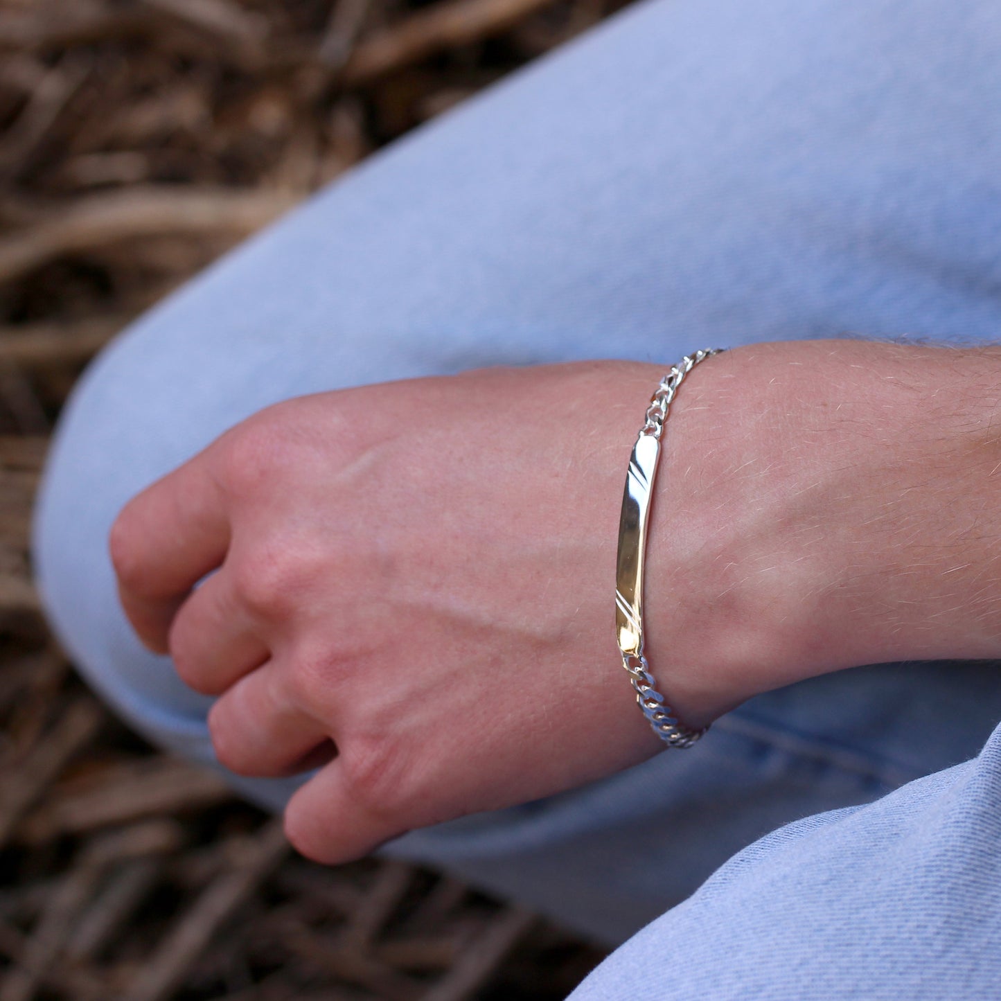 Sterlingsilber 6mm Diamantschliff Panzer Gravierbar Herren Namensschild Armband 20,5cm