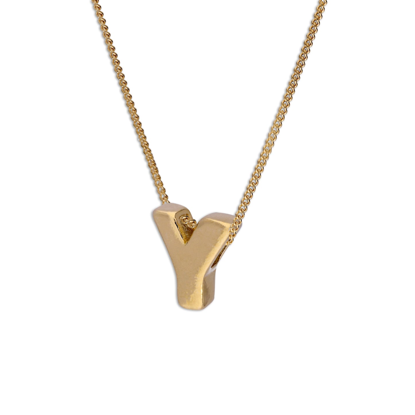 Goldplattierte Halskette aus Sterlingsilber mit Buchstabe Y, 40–56 cm