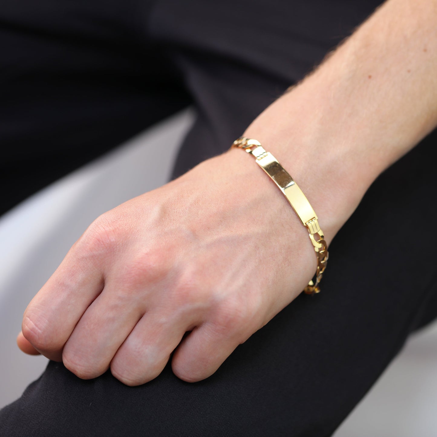 9ct Gold Heavy Curb Gents ID Platte Armband 7 & 8 Zoll