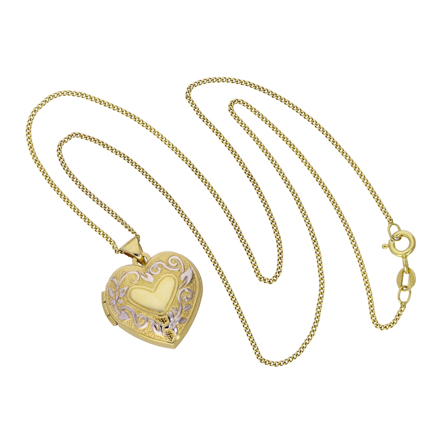 9 Karat Gold 4 Foto Herz Familie Medaillon in Weißgold Ausführung an Kette 40,5 - 51cm