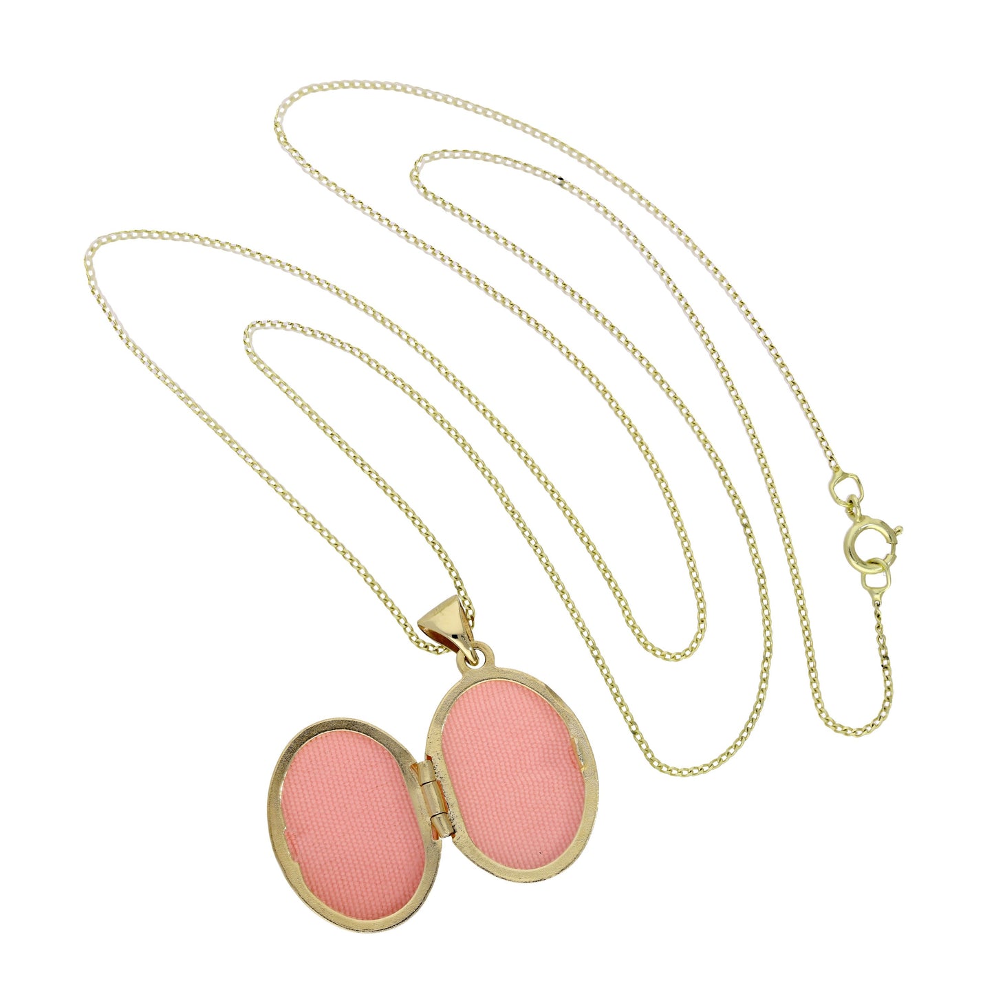 Ovales Medaillon aus 9 Karat Gold mit weißem Golddesign an einer Kette, 16–18 Zoll