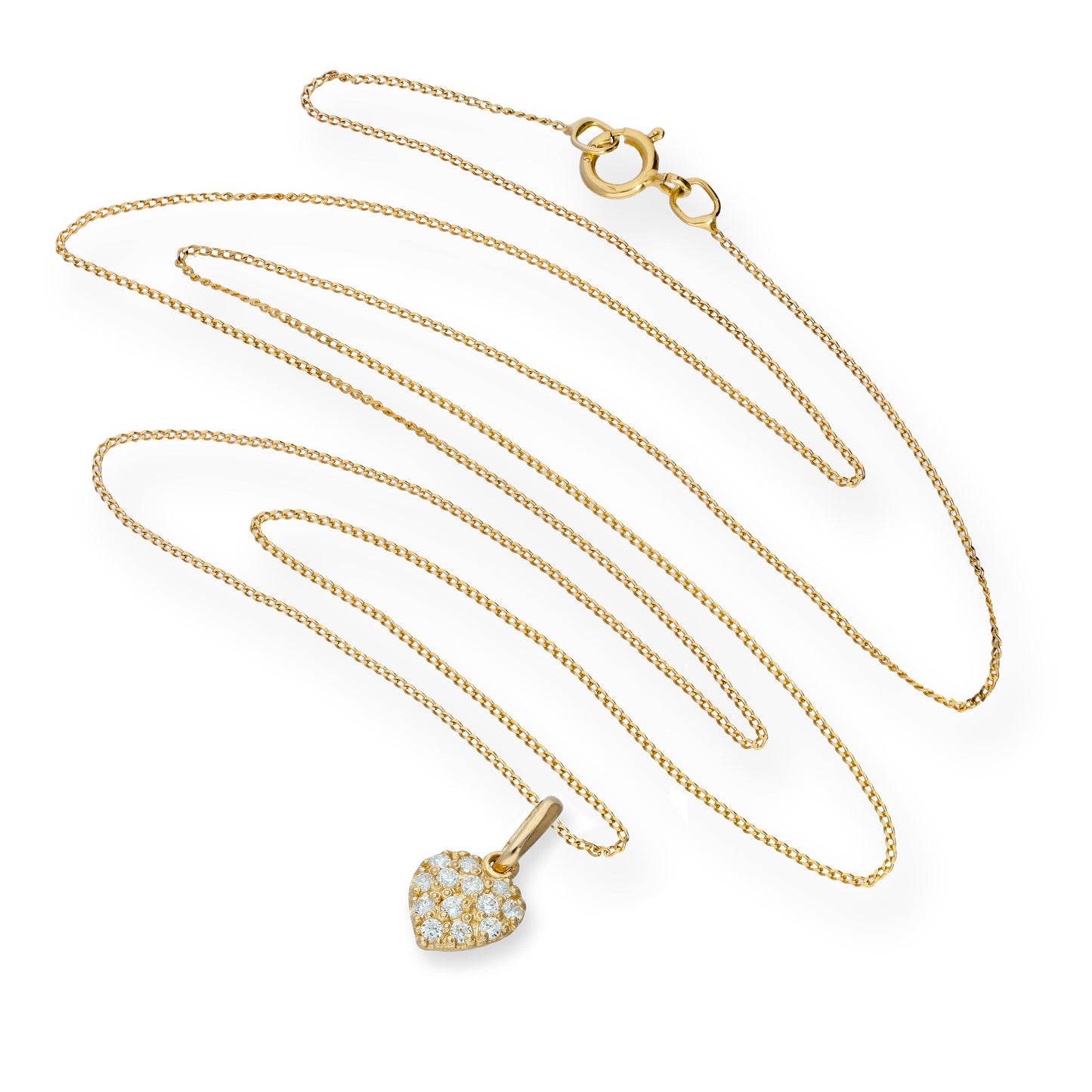 Halskette mit Anhänger aus 9 Karat Gold und klarem CZ-Kristall in flacher Herzform, 16–20 Zoll