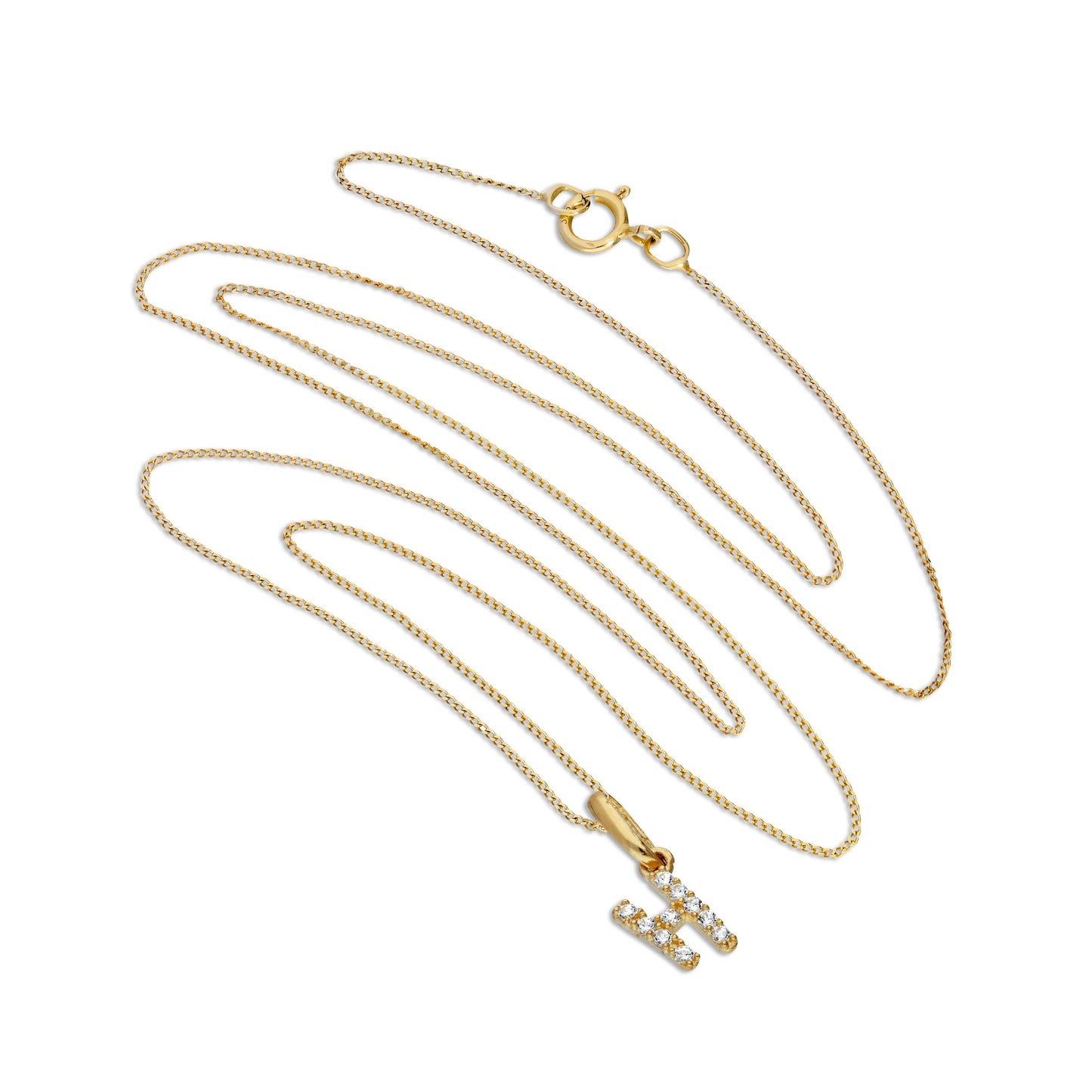 Anhänger aus 9 Karat Gold mit klarem Zirkonia-Kristall in Form eines hängenden Buchstabens H an einer 16–20 Zoll langen Kette