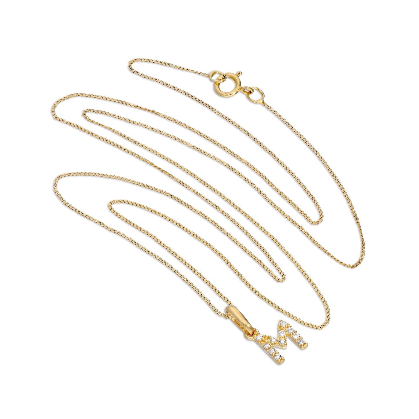 9 Karat Gold & Klar CZ Kristall Hängend Schrift Alphabet Buchstabe M Anhänger an 40,5 - 51cm Kette