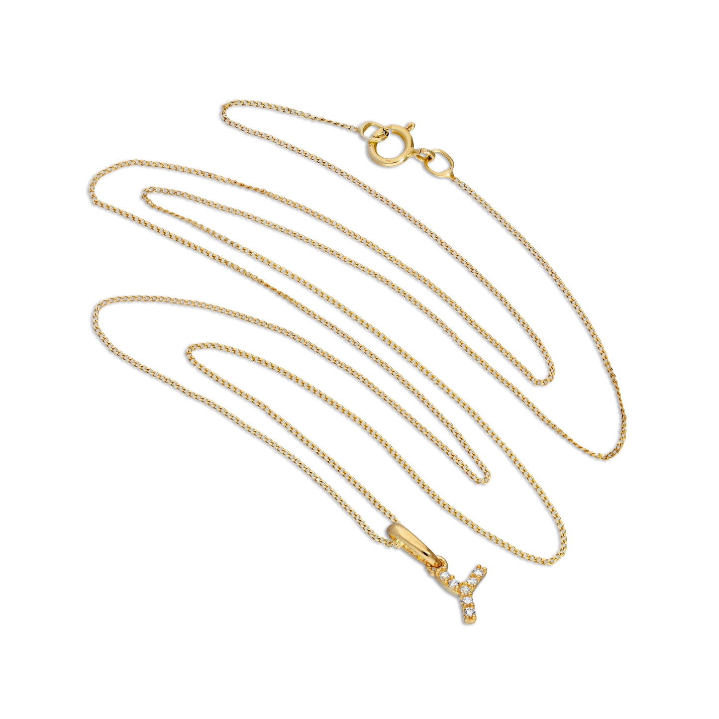 9 Karat Gold & Klar CZ Kristall Hängend Schrift Alphabet Buchstabe Y Anhänger an 40,5 - 51cm Kette