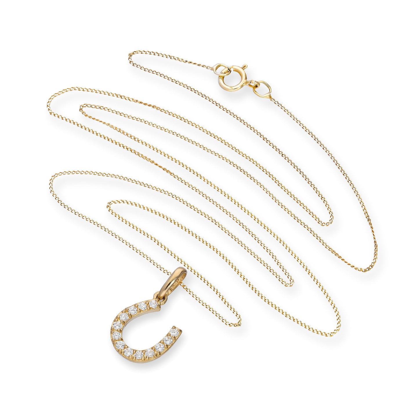 Halskette mit Anhänger aus 9 Karat Gold und klarem CZ-Kristall in Hufeisenform