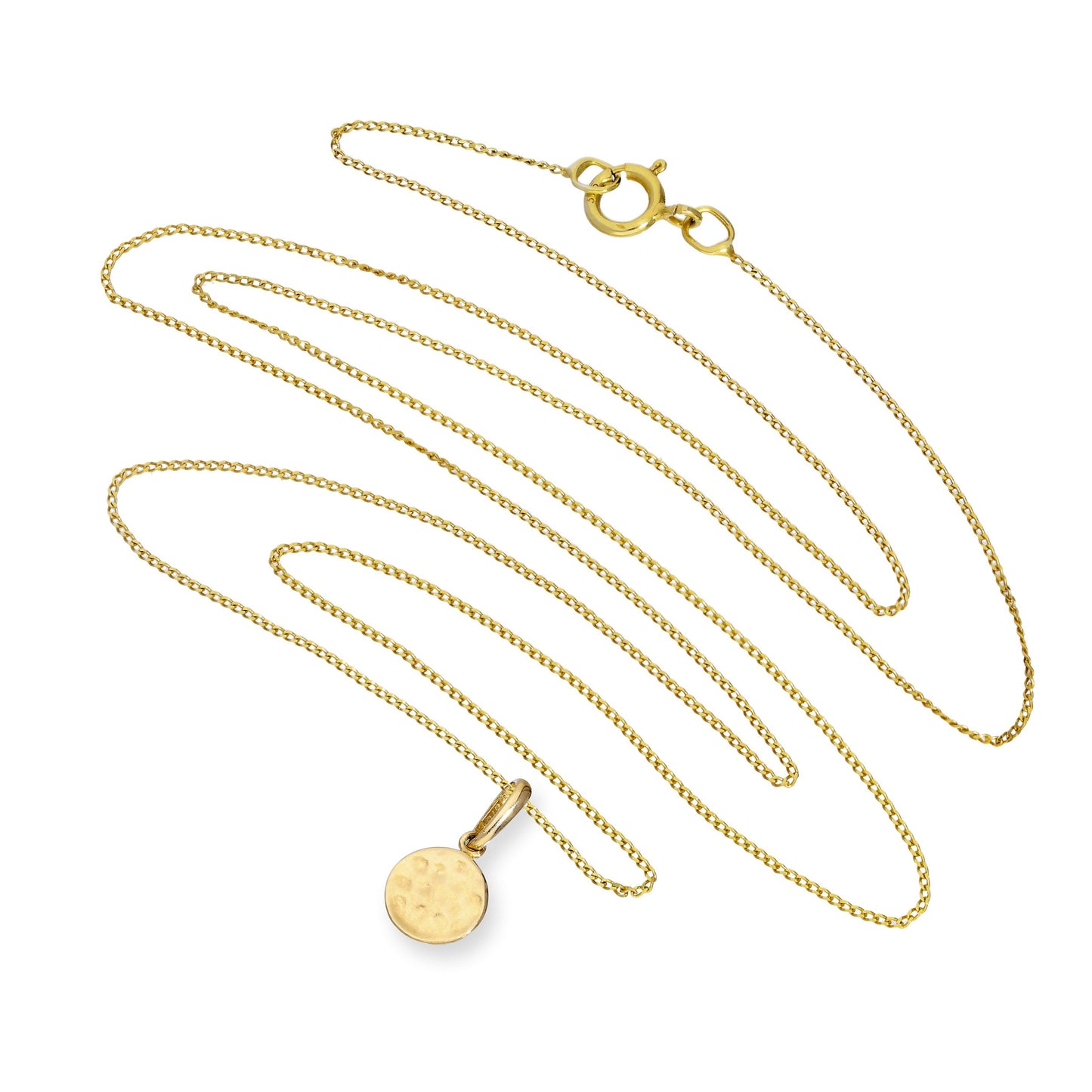 Halskette mit rundem Anhänger aus 9 Karat Gold mit gehämmerter Oberfläche