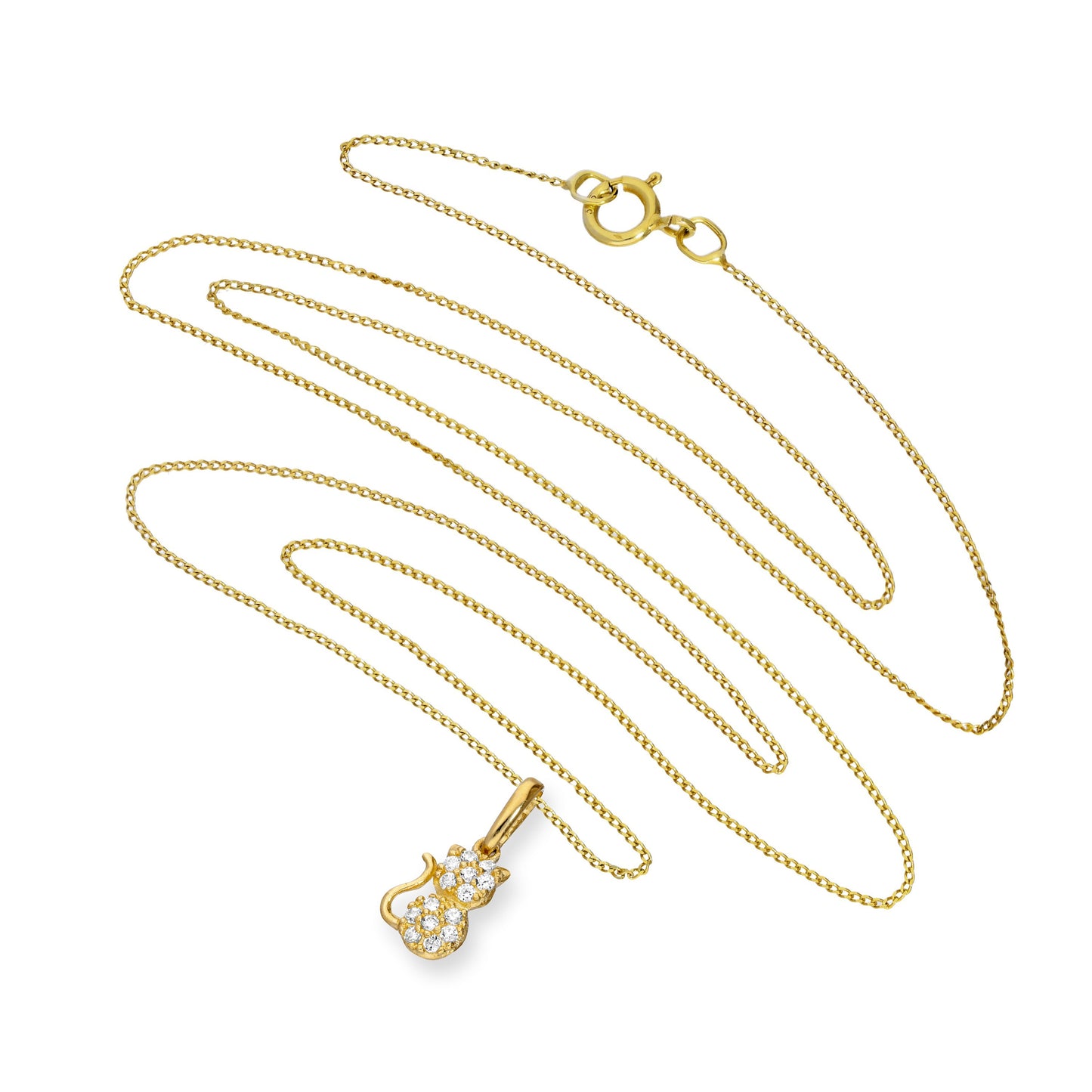 Halskette mit Anhänger aus 9 Karat Gold und klarem CZ-Kristall in Katzenform