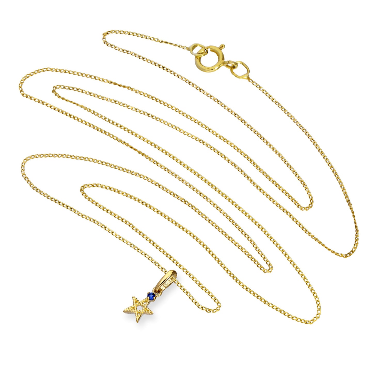 Halskette aus 9 Karat Gold mit Pentagramm-Sternanhänger aus Saphir-Zirkonia