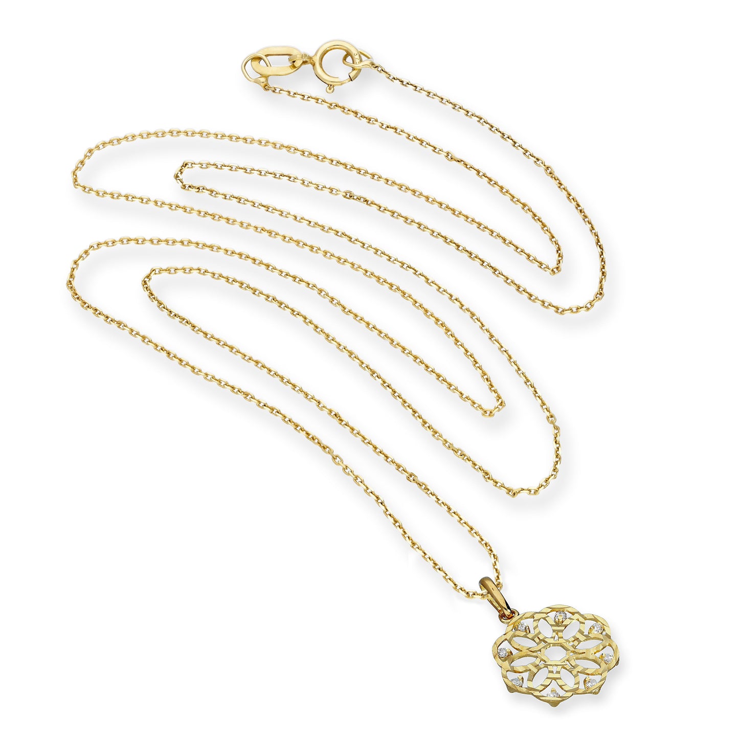 Halskette mit Blumenanhänger aus 9 Karat Gold und klarem Zirkonia, 16–20 Zoll