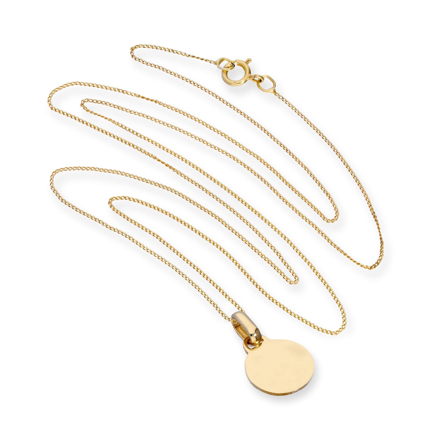 Halskette mit rundem Anhänger aus 9 Karat Gold, gravierbar, 16–20 Zoll