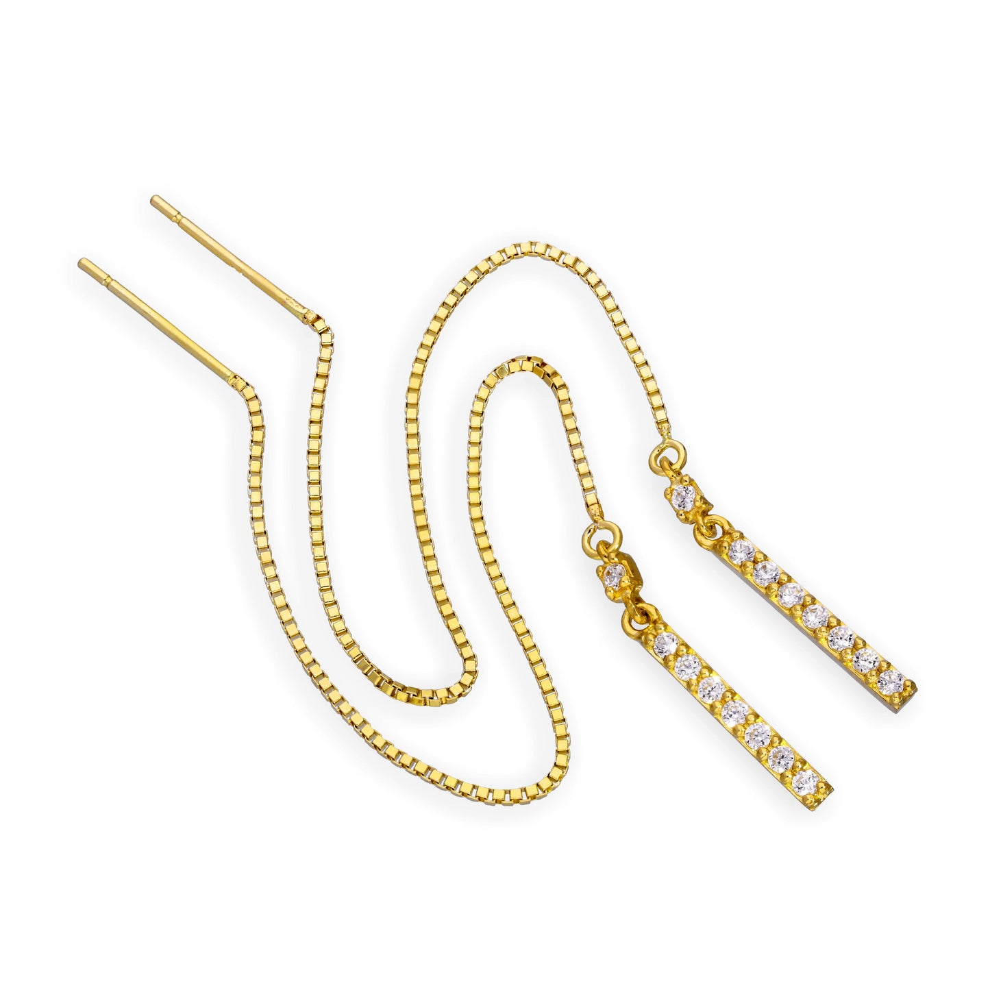 9 Karat Gold & Klar CZ Kristall Stange Durchzieher Ohrringe