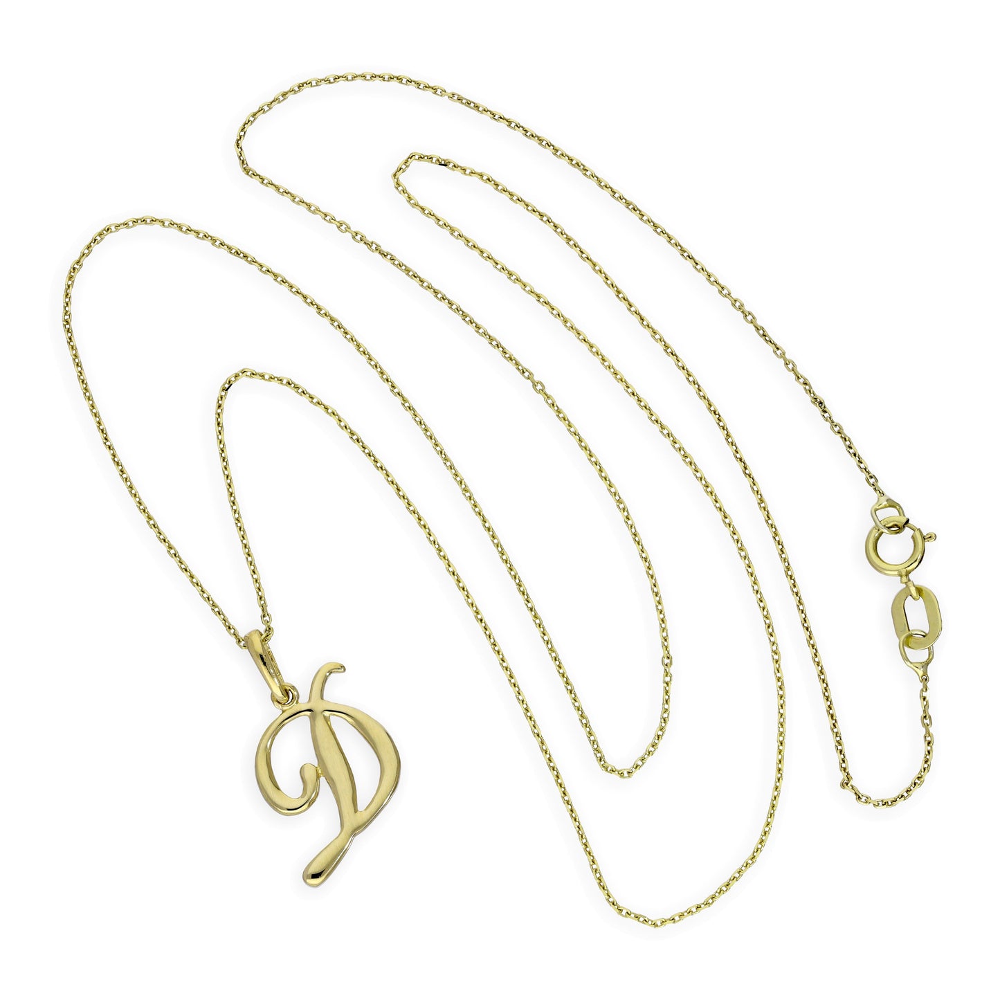 9 Karat Gold Fantasievoll Kalligrafie Schrift Buchstabe D Anhänger Halskette 40,5 - 51cm