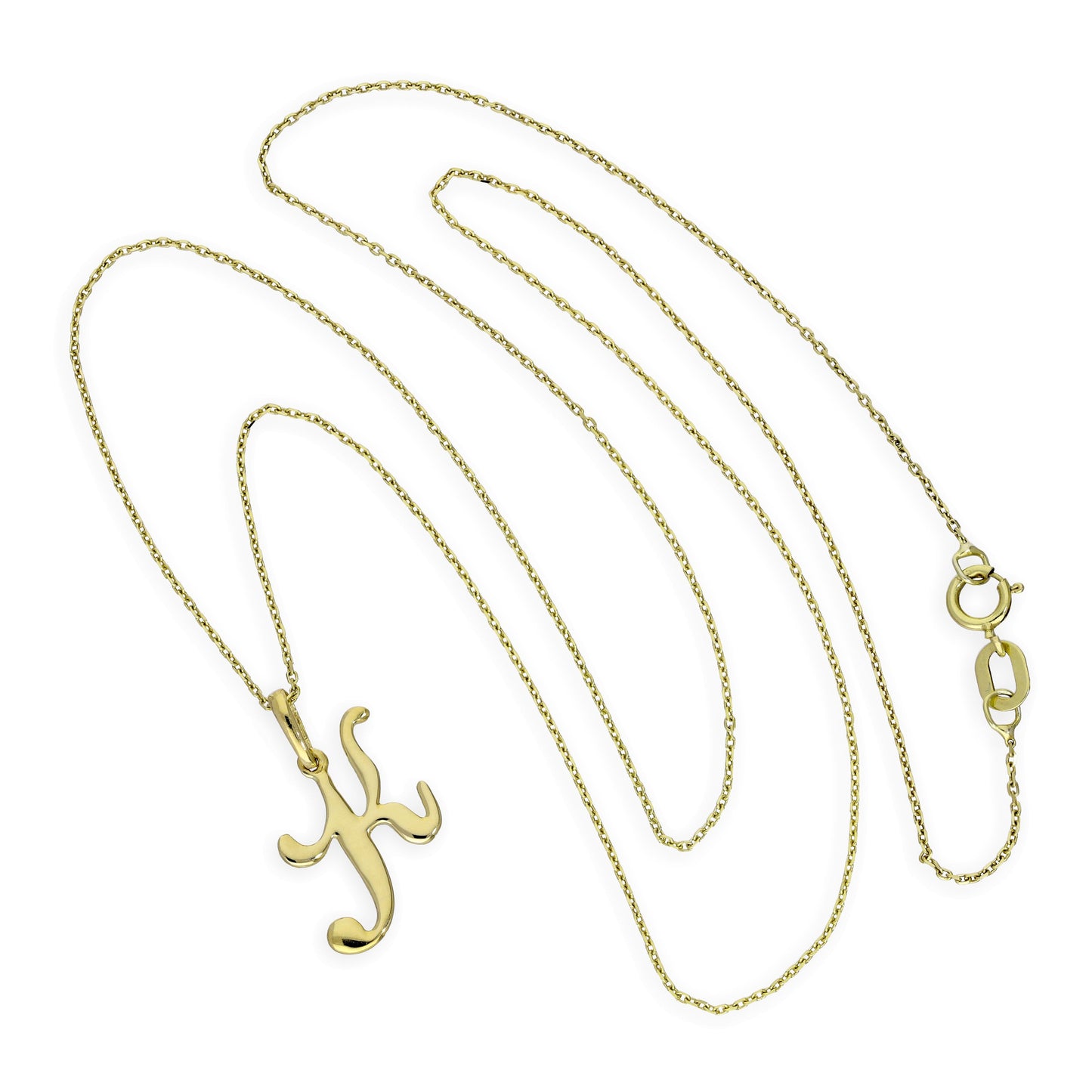 Halskette mit Anhänger aus 9 Karat Gold mit ausgefallener Kalligraphie-Schriftzug-Buchstabe K, 16–20 Zoll