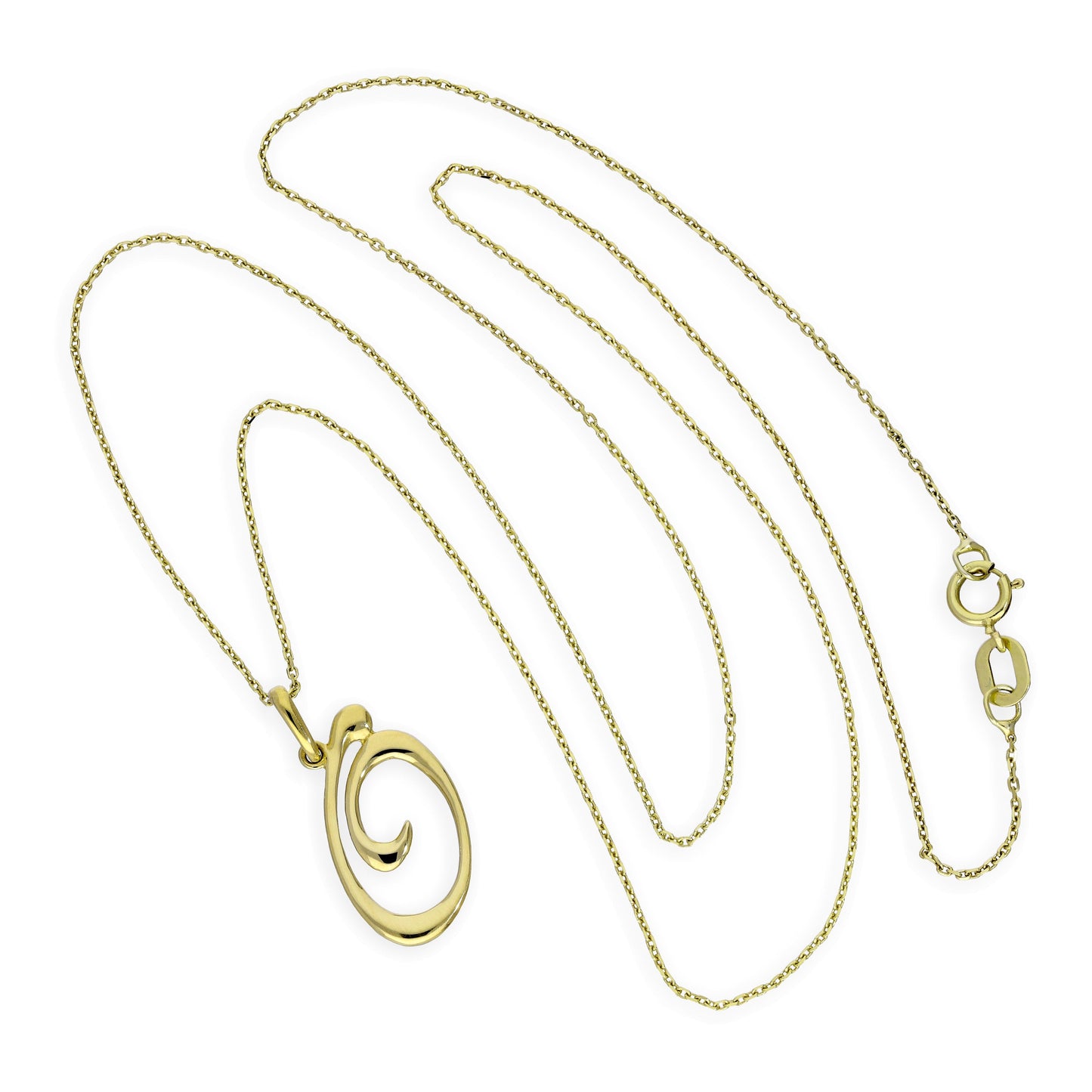 Halskette mit Anhänger aus 9 Karat Gold mit verschnörkelter Kalligraphie-Schrift und Buchstabe O, 16–20 Zoll