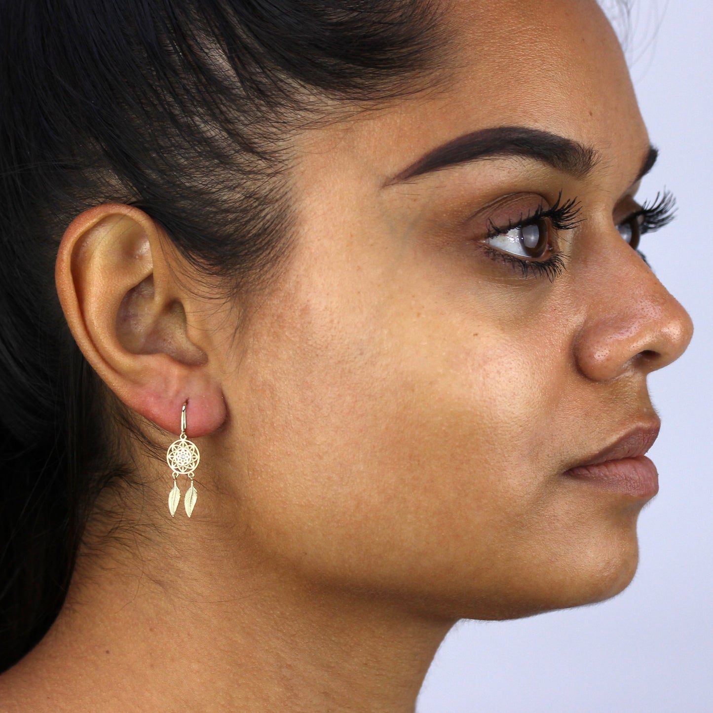 9 Karat Gold & Klar CZ Kristall Traumfänger Ohrringe