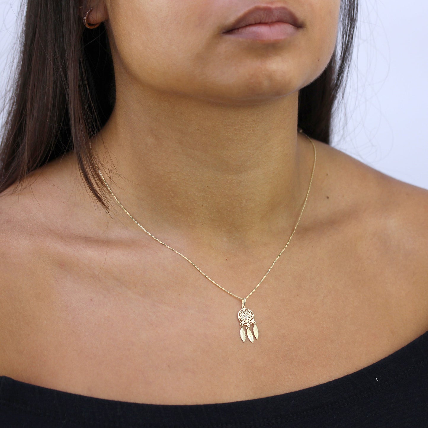 Halskette mit Anhänger aus 9 Karat Gold und klarem Zirkonia-Traumfänger, 16–20 Zoll