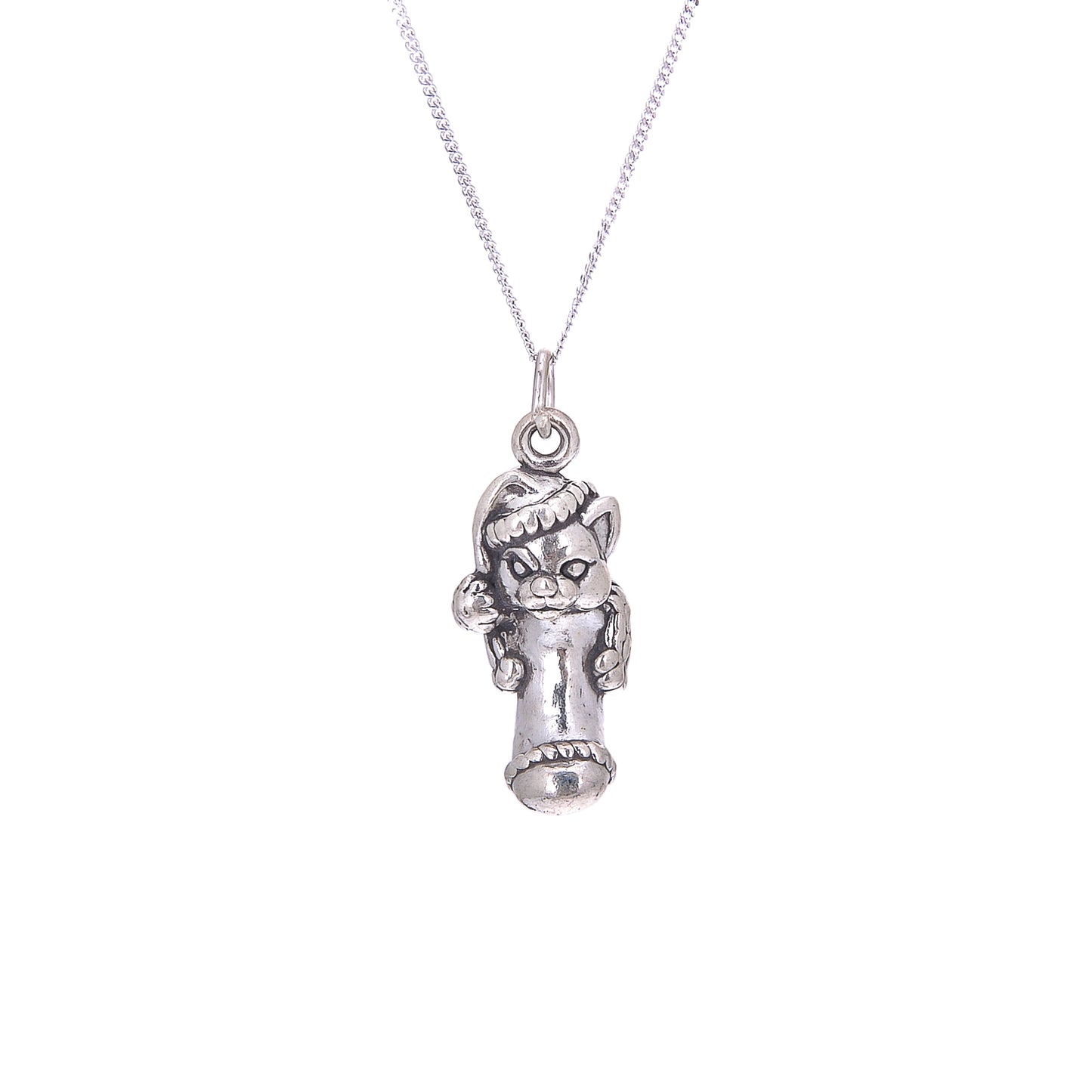 Sterlingsilber Katze in Weihnachtsstrumpf Halskette